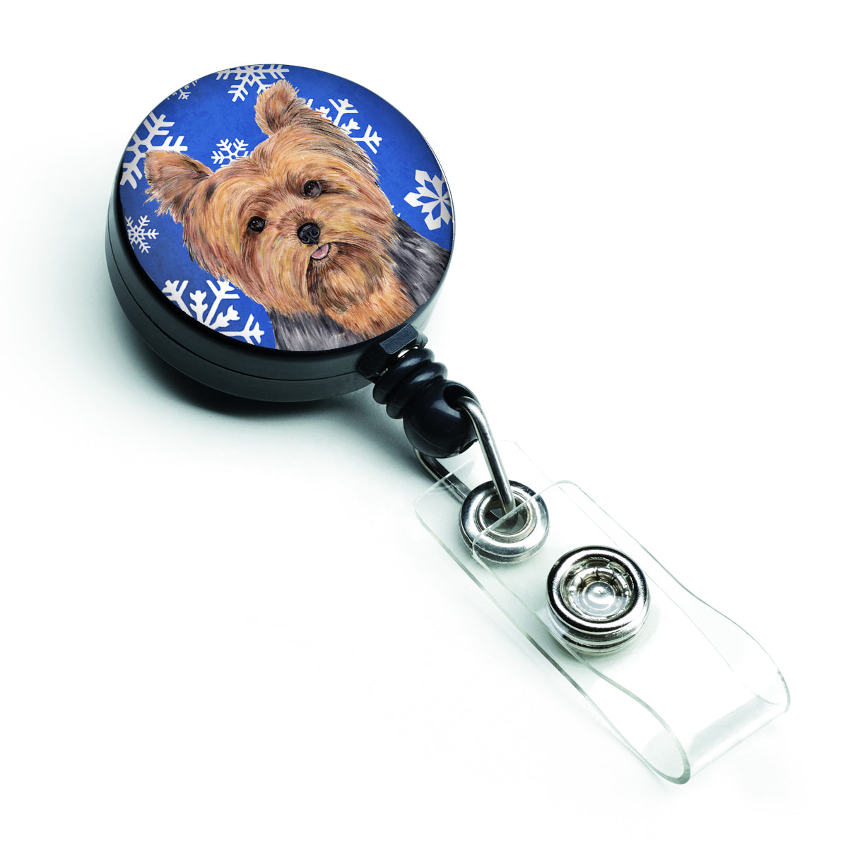 Yorkie Winter Snowflakes Holiday Retractable Badge Reel SC9388BR  the-store.com.