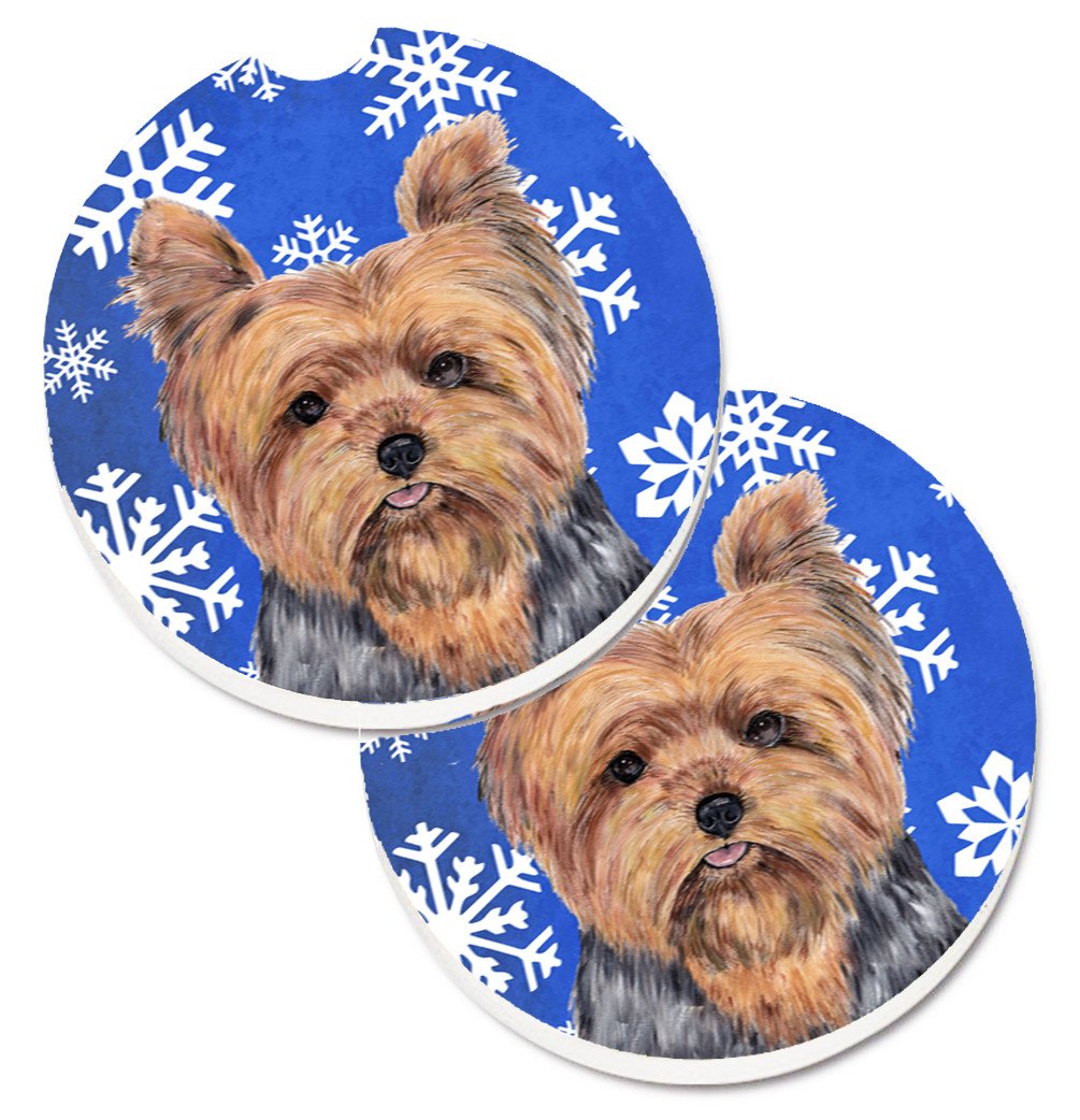 Yorkie Winter Snowflakes Holiday Set of 2 Cup Holder Car Coasters SC9388CARC by Caroline&#39;s Treasures