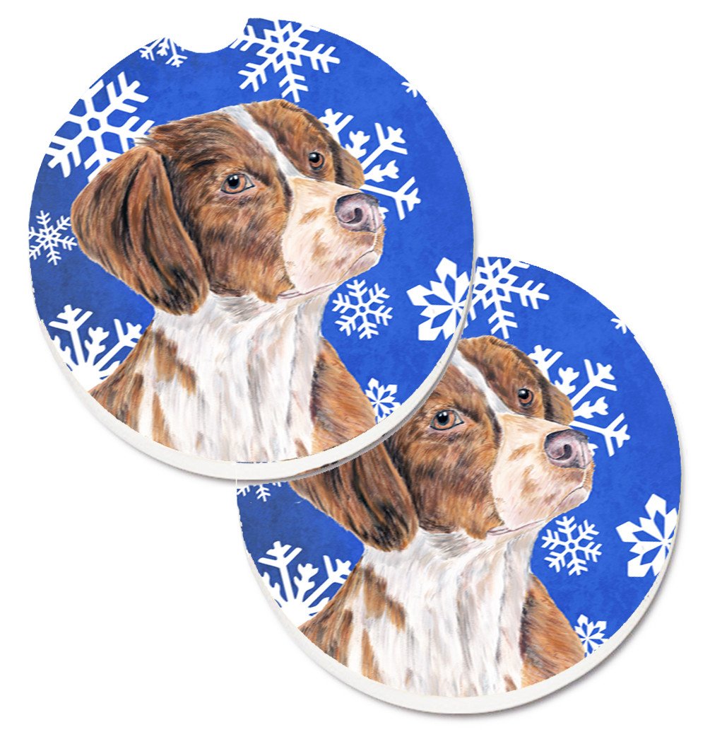 Brittany Winter Snowflakes Holiday Set of 2 Cup Holder Car Coasters SC9389CARC by Caroline's Treasures
