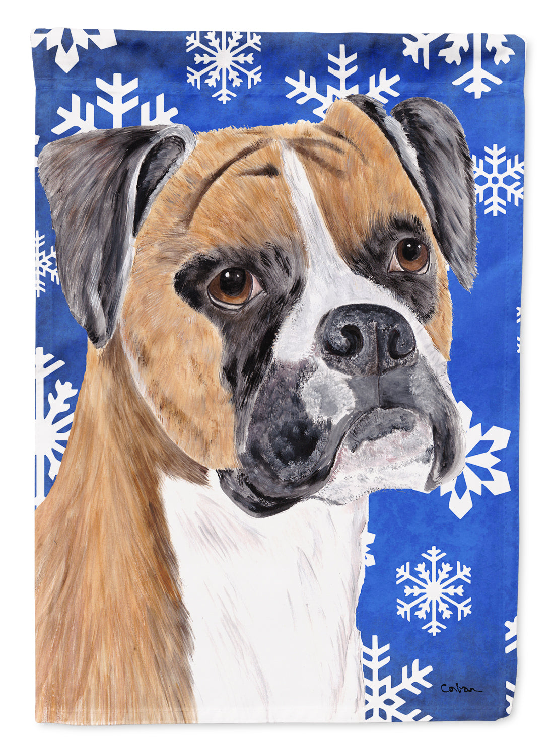 Boxer Winter Snowflakes Holiday Flag Canvas House Size
