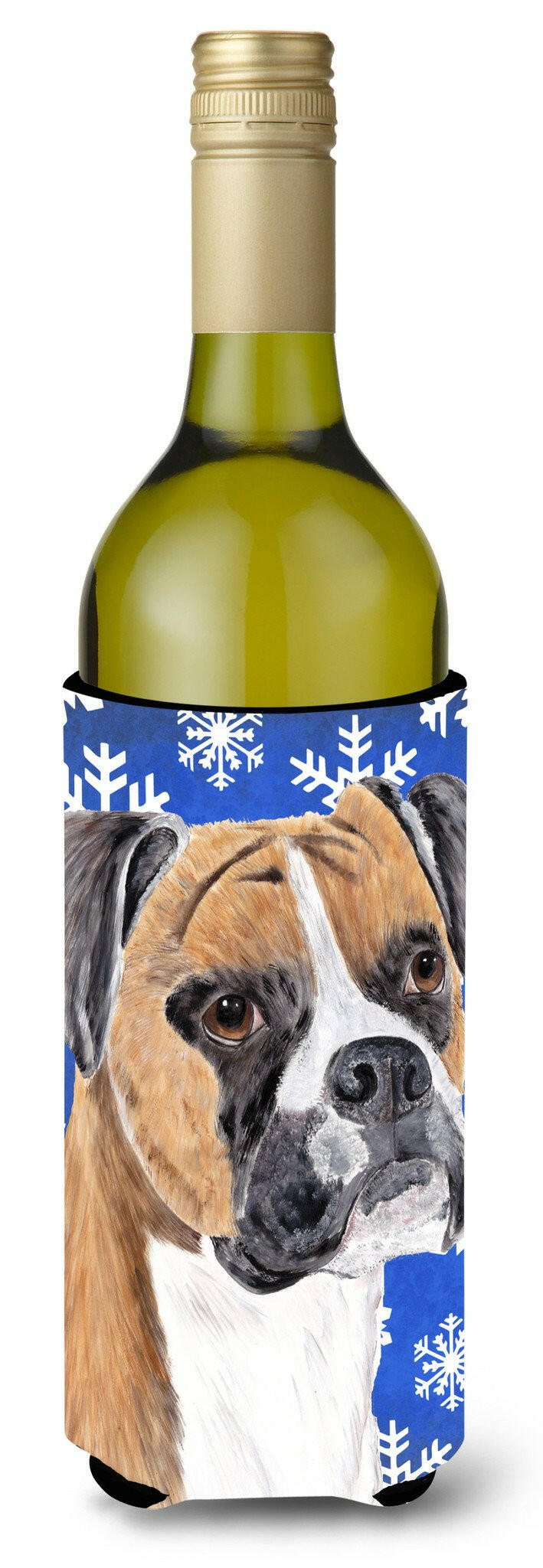 Boxer Winter Snowflakes Holiday Wine Bottle Beverage Insulator Beverage Insulator Hugger by Caroline&#39;s Treasures