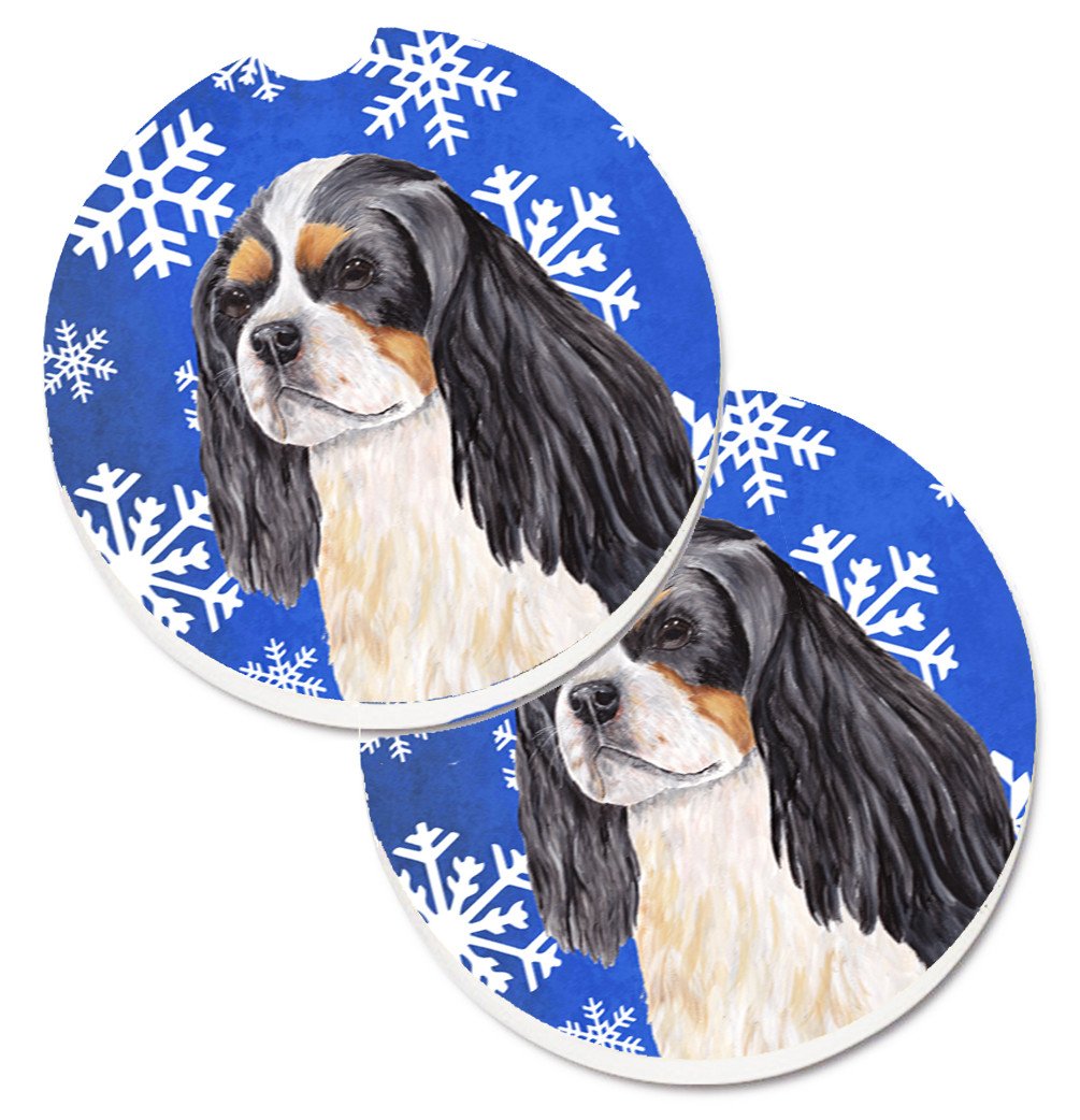 Cavalier Spaniel Winter Snowflakes Holiday Set of 2 Cup Holder Car Coasters SC9391CARC by Caroline&#39;s Treasures
