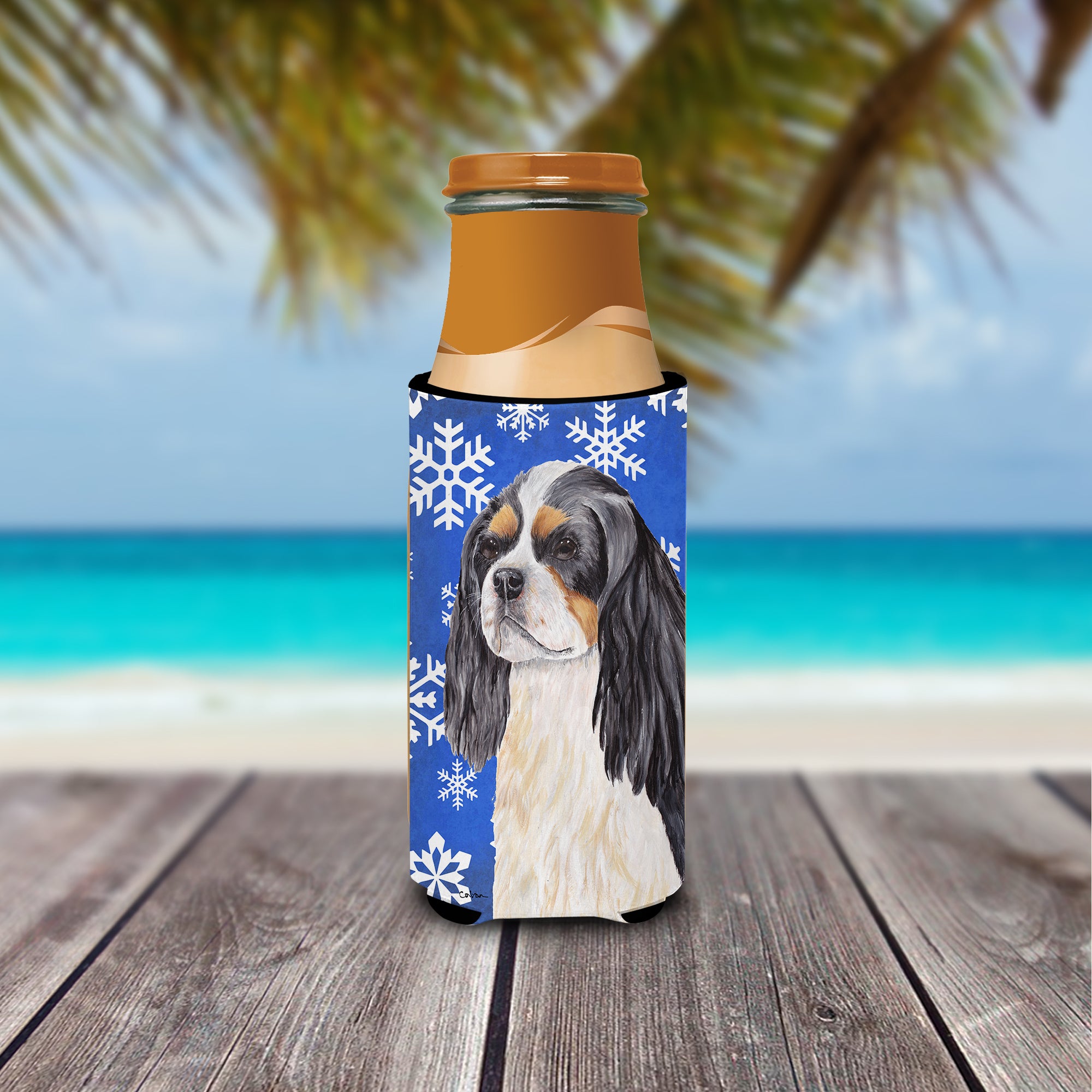 Cavalier Spaniel Winter Snowflakes Holiday Ultra Beverage Insulators for slim cans SC9391MUK.