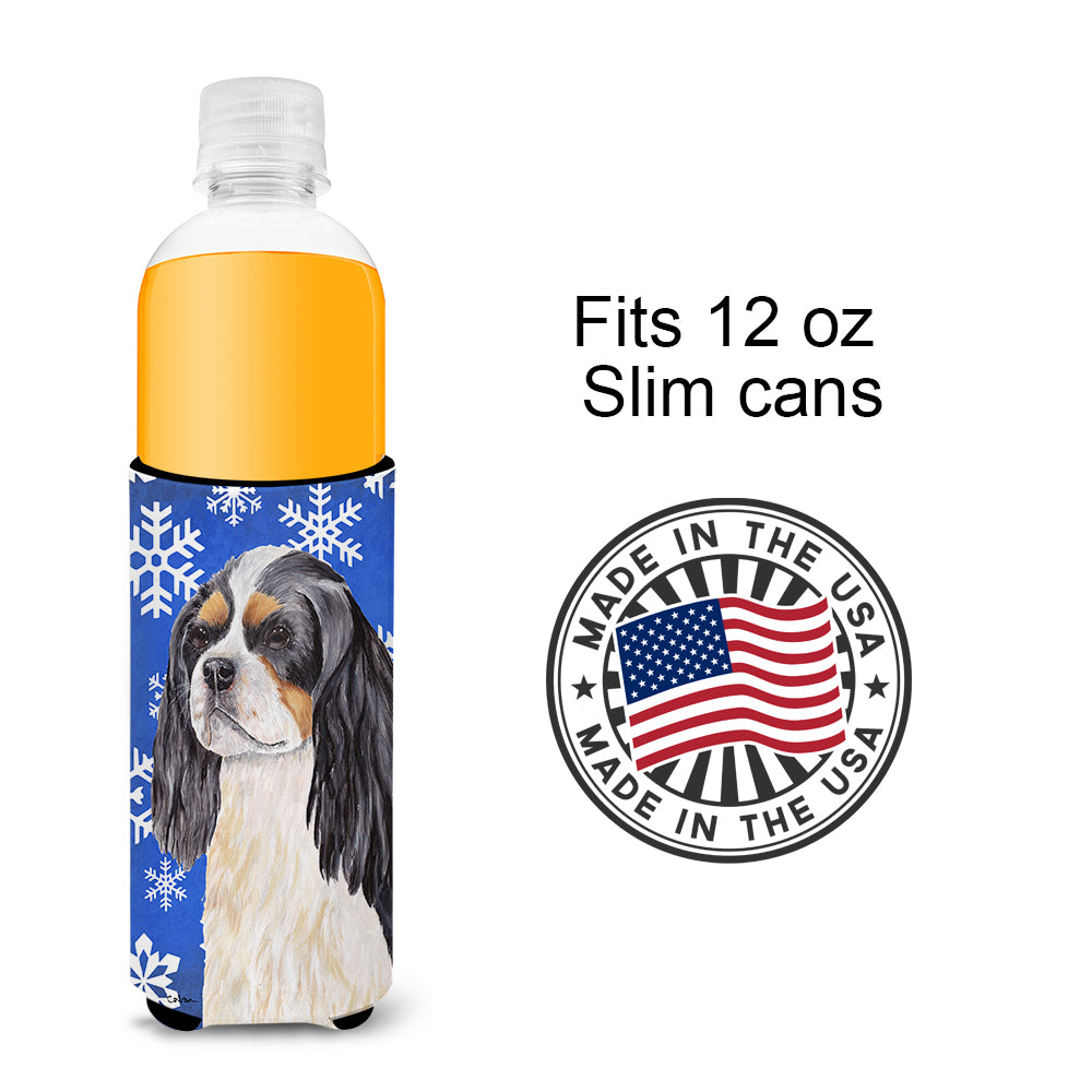 Cavalier Spaniel Winter Snowflakes Holiday Ultra Beverage Insulators for slim cans SC9391MUK.
