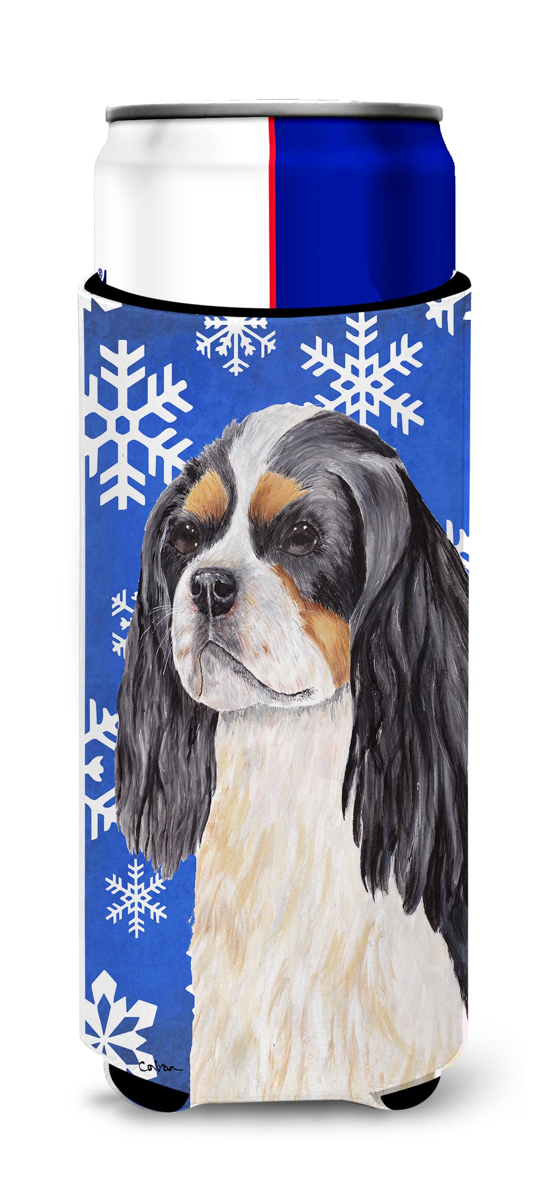 Cavalier Spaniel Winter Snowflakes Holiday Ultra Beverage Insulators for slim cans SC9391MUK