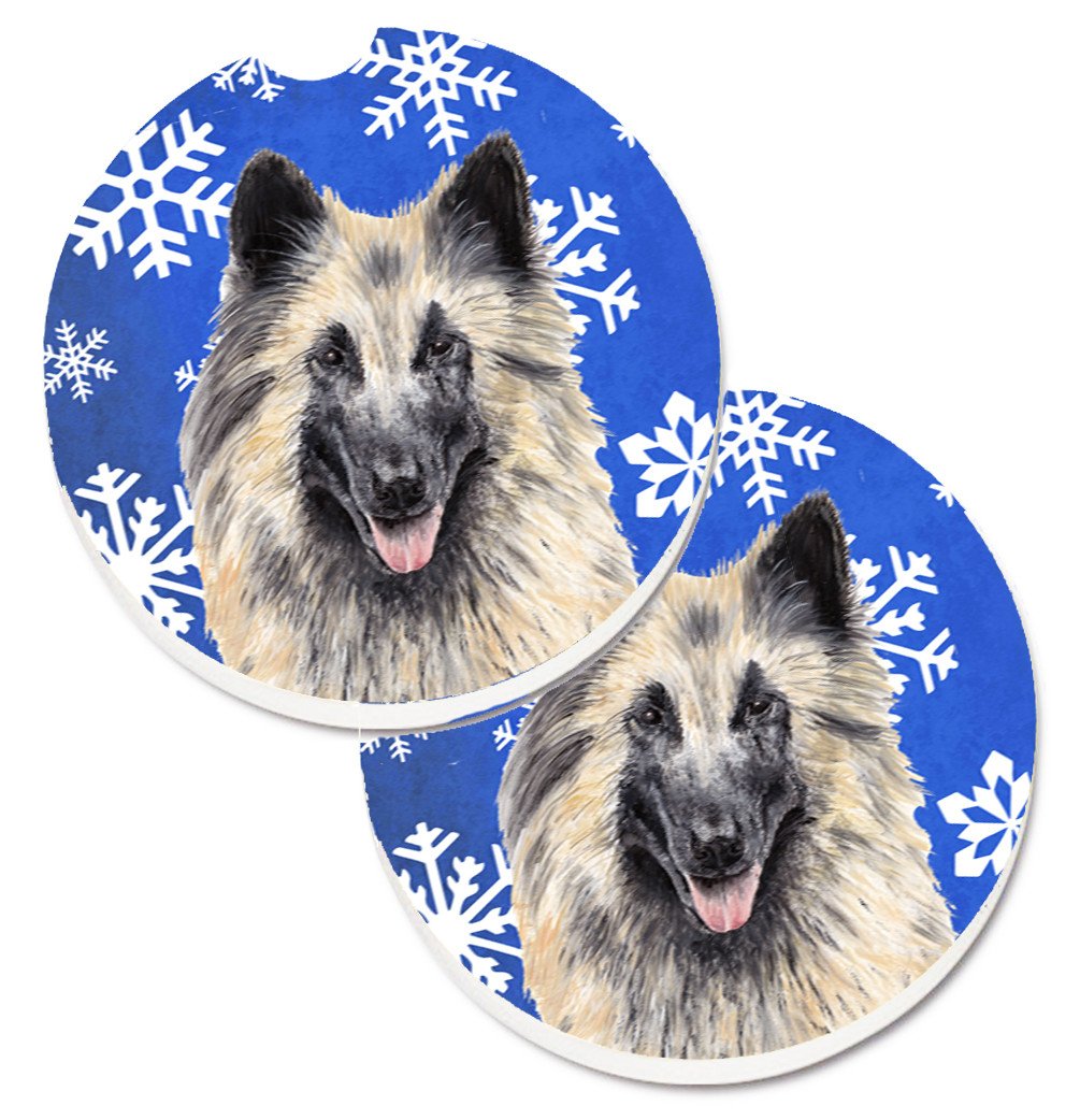 Belgian Tervuren Winter Snowflakes Holiday Set of 2 Cup Holder Car Coasters SC9392CARC by Caroline&#39;s Treasures