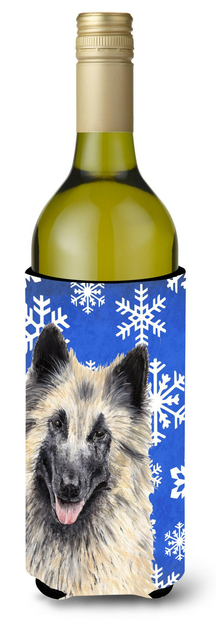 Belgian Tervuren Winter Snowflakes Holiday Wine Bottle Beverage Insulator Beverage Insulator Hugger by Caroline&#39;s Treasures