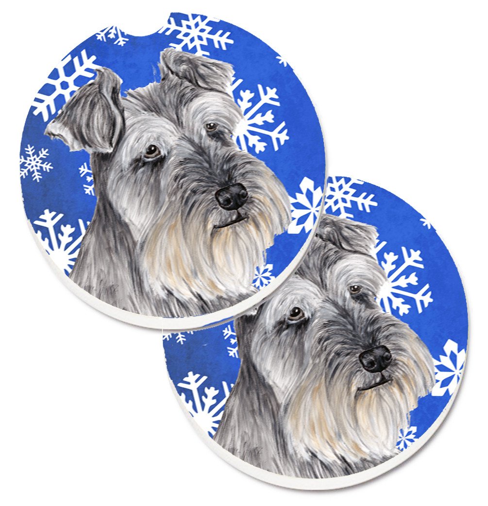 Schnauzer Winter Snowflakes Holiday Set of 2 Cup Holder Car Coasters SC9393CARC by Caroline's Treasures