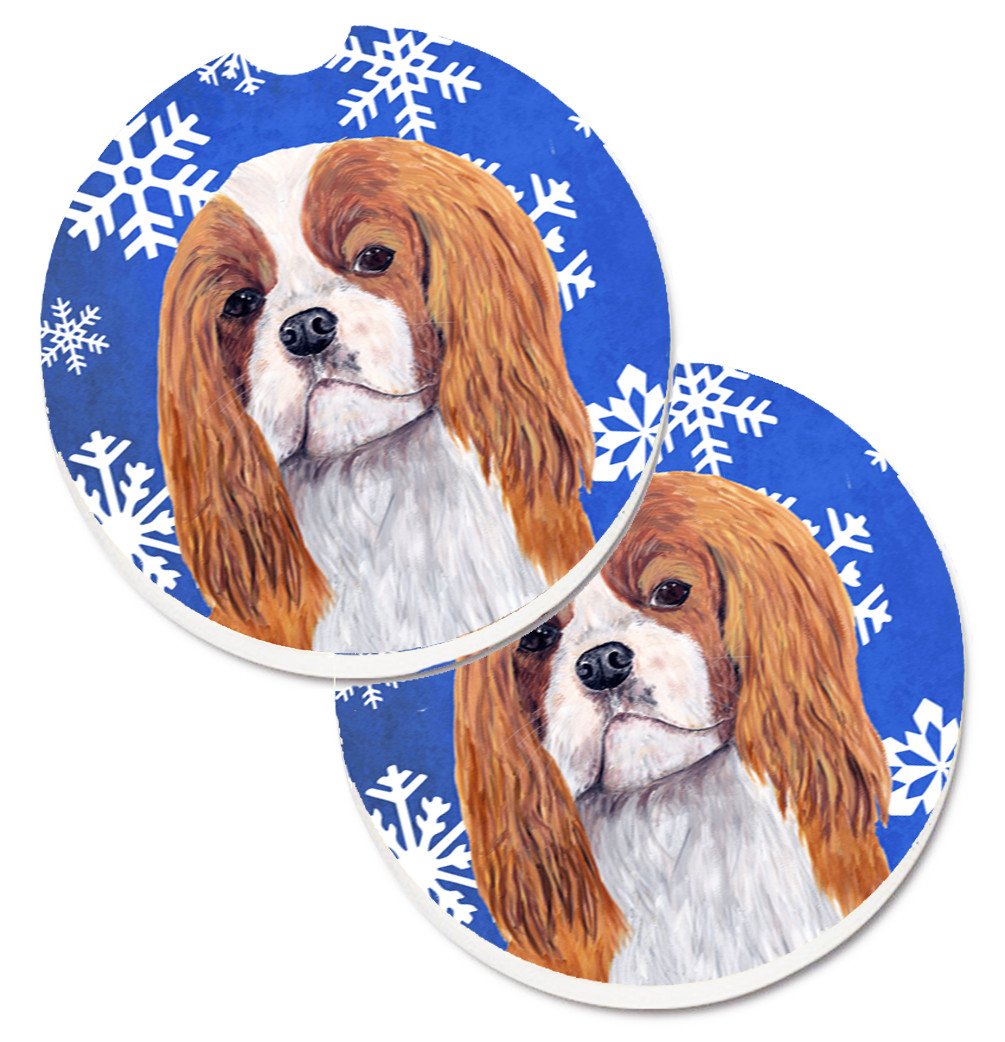 Cavalier Spaniel Winter Snowflakes Holiday Set of 2 Cup Holder Car Coasters SC9394CARC by Caroline&#39;s Treasures