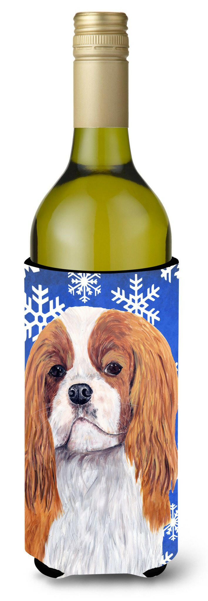Cavalier Spaniel Winter Snowflakes Holiday Wine Bottle Beverage Insulator Beverage Insulator Hugger by Caroline&#39;s Treasures