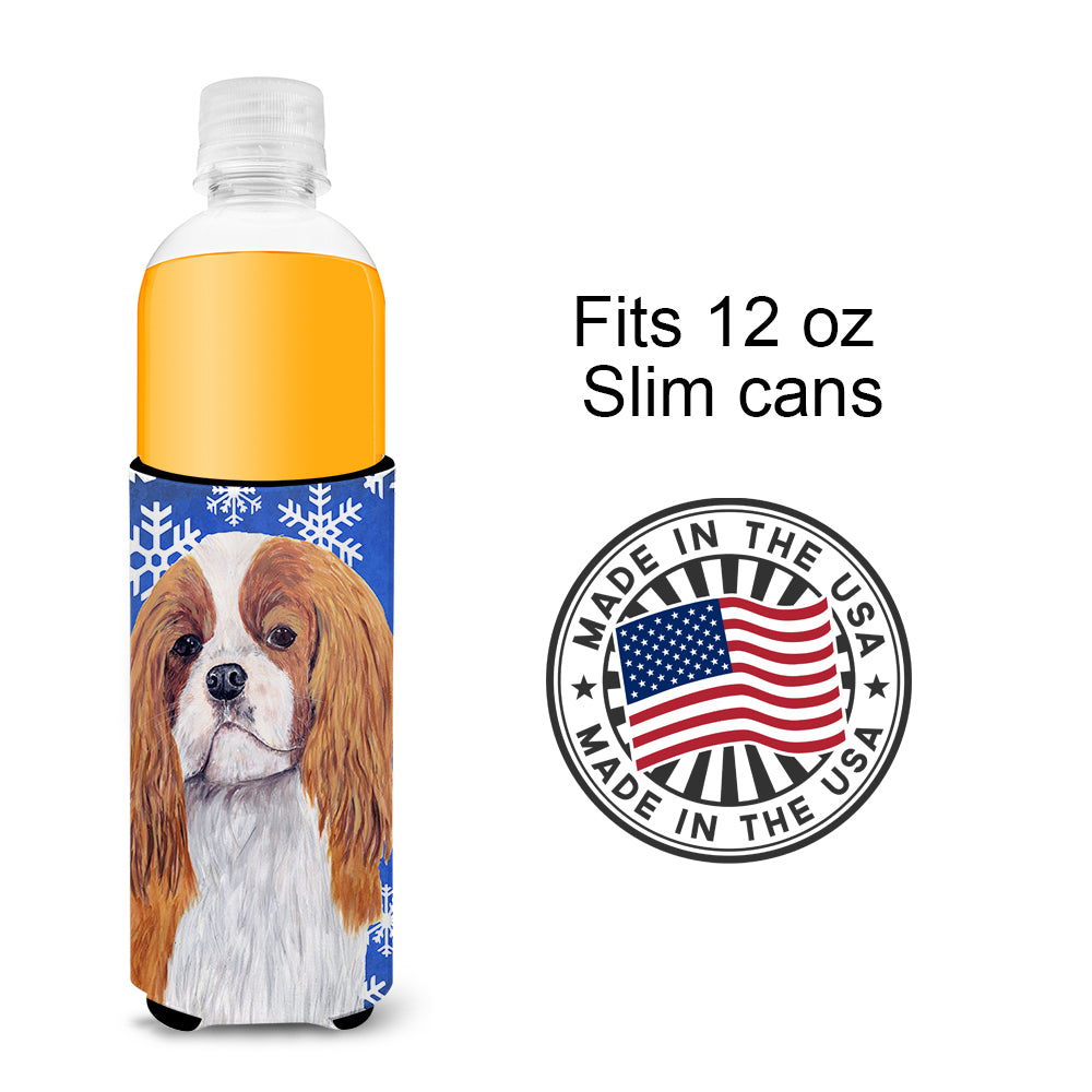 Cavalier Spaniel Winter Snowflakes Holiday Ultra Beverage Insulators for slim cans SC9394MUK.