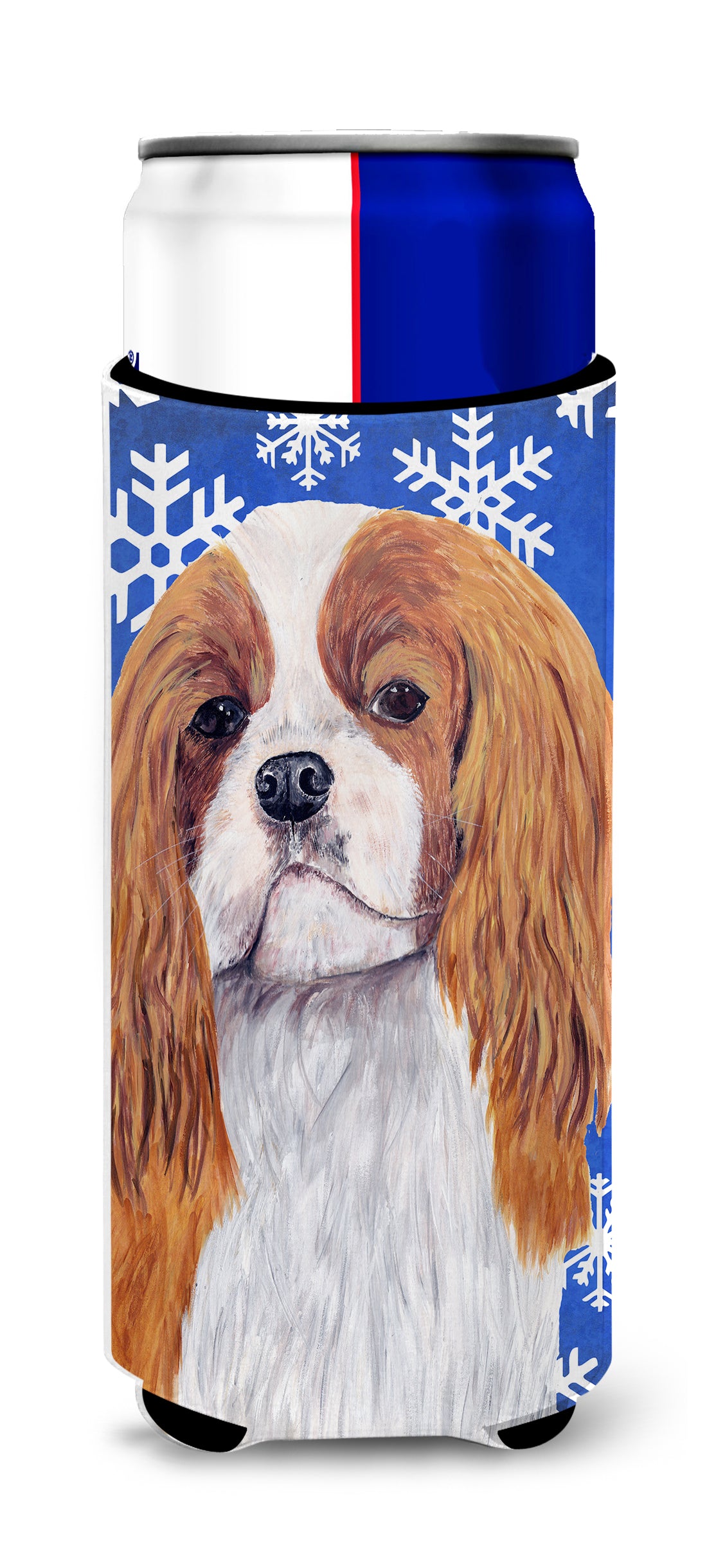 Cavalier Spaniel Winter Snowflakes Holiday Ultra Beverage Insulators for slim cans SC9394MUK.
