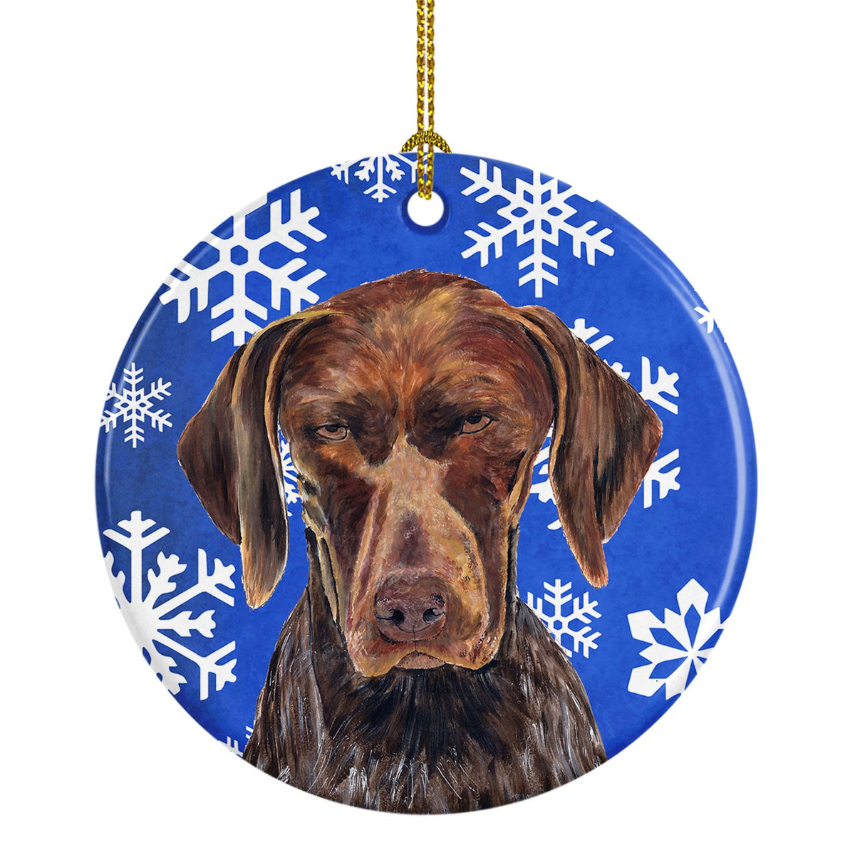 German Shorthaired Pointer Winter Snowflakes Holiday Ceramic Ornament SC9395 by Caroline&#39;s Treasures