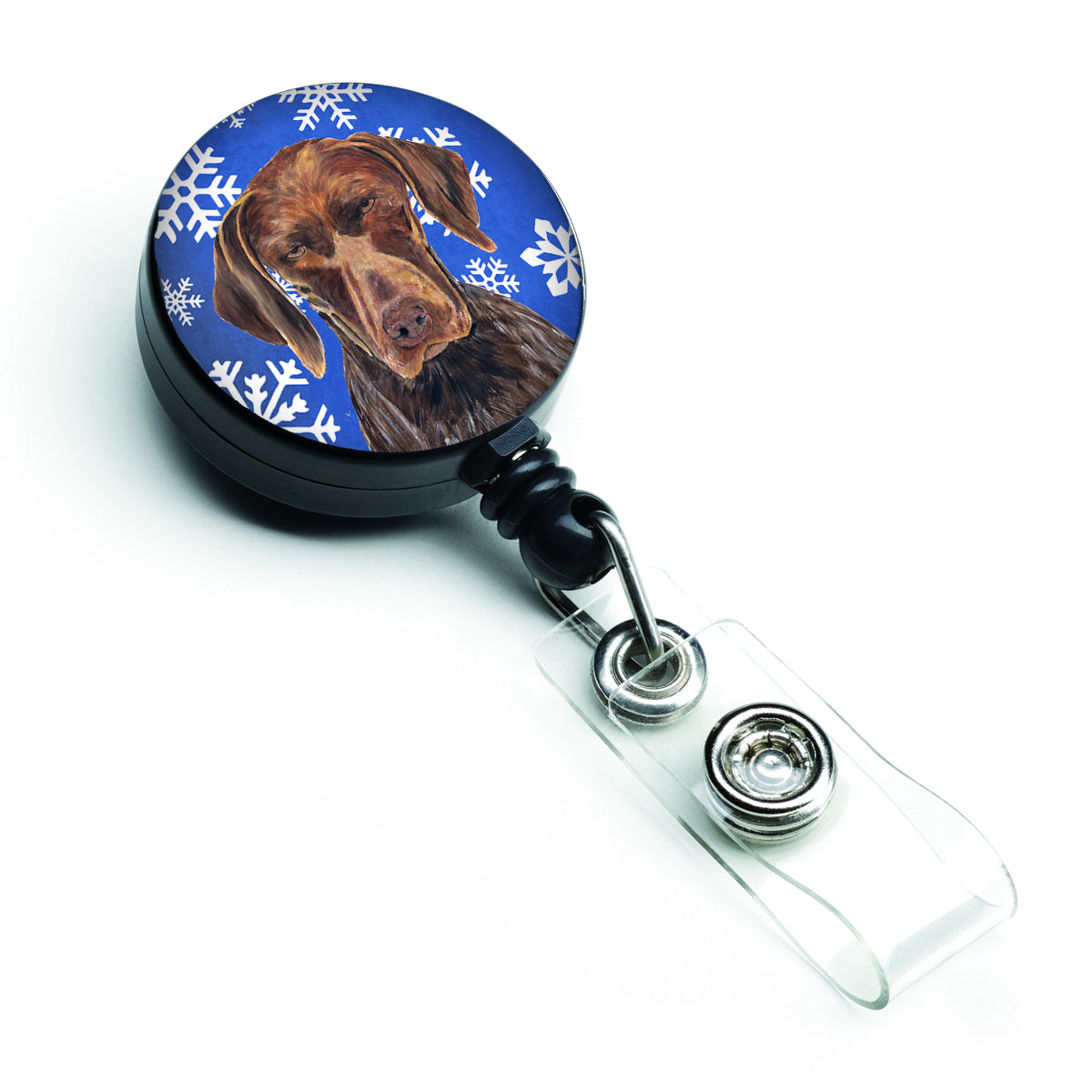 German Shorthaired Pointer Winter Snowflakes Holiday Retractable Badge Reel SC9395BR  the-store.com.