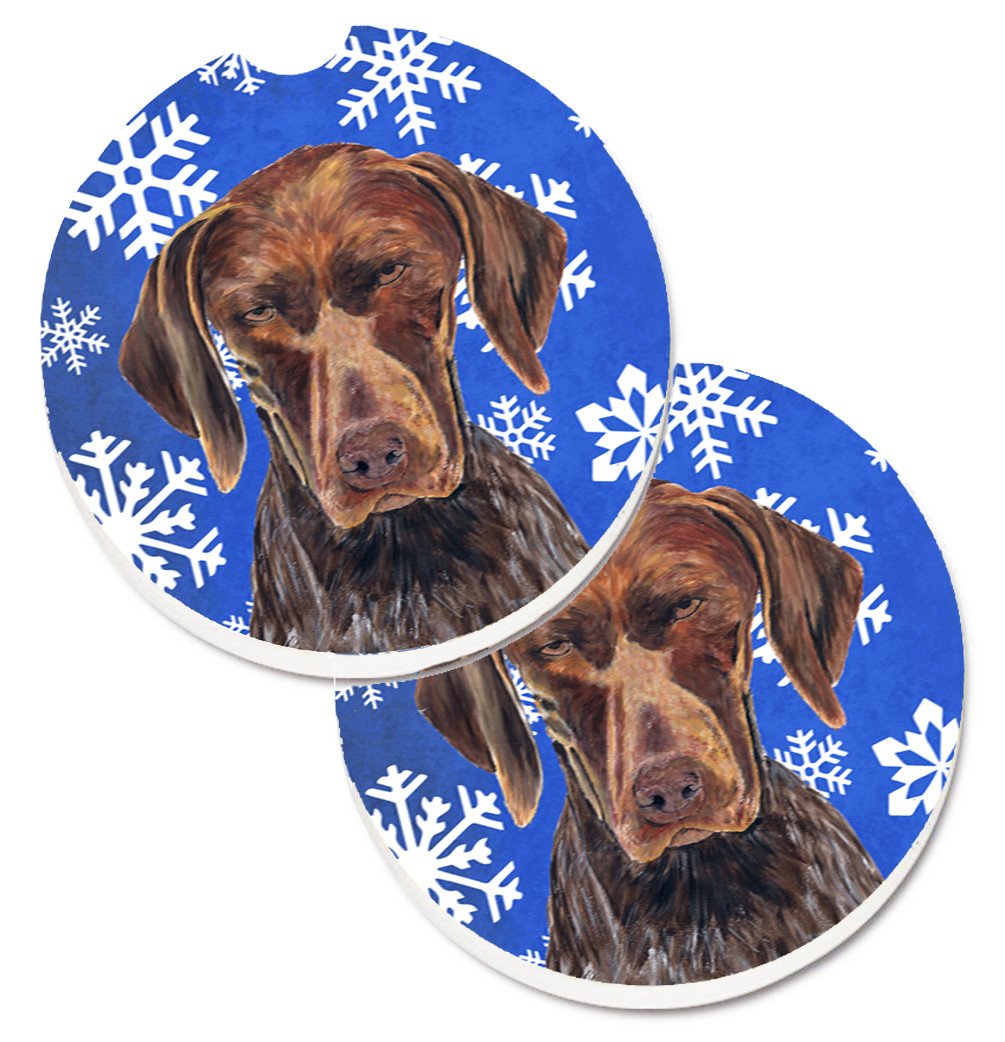 German Shorthaired Pointer Winter Snowflakes Holiday Set of 2 Cup Holder Car Coasters SC9395CARC by Caroline&#39;s Treasures