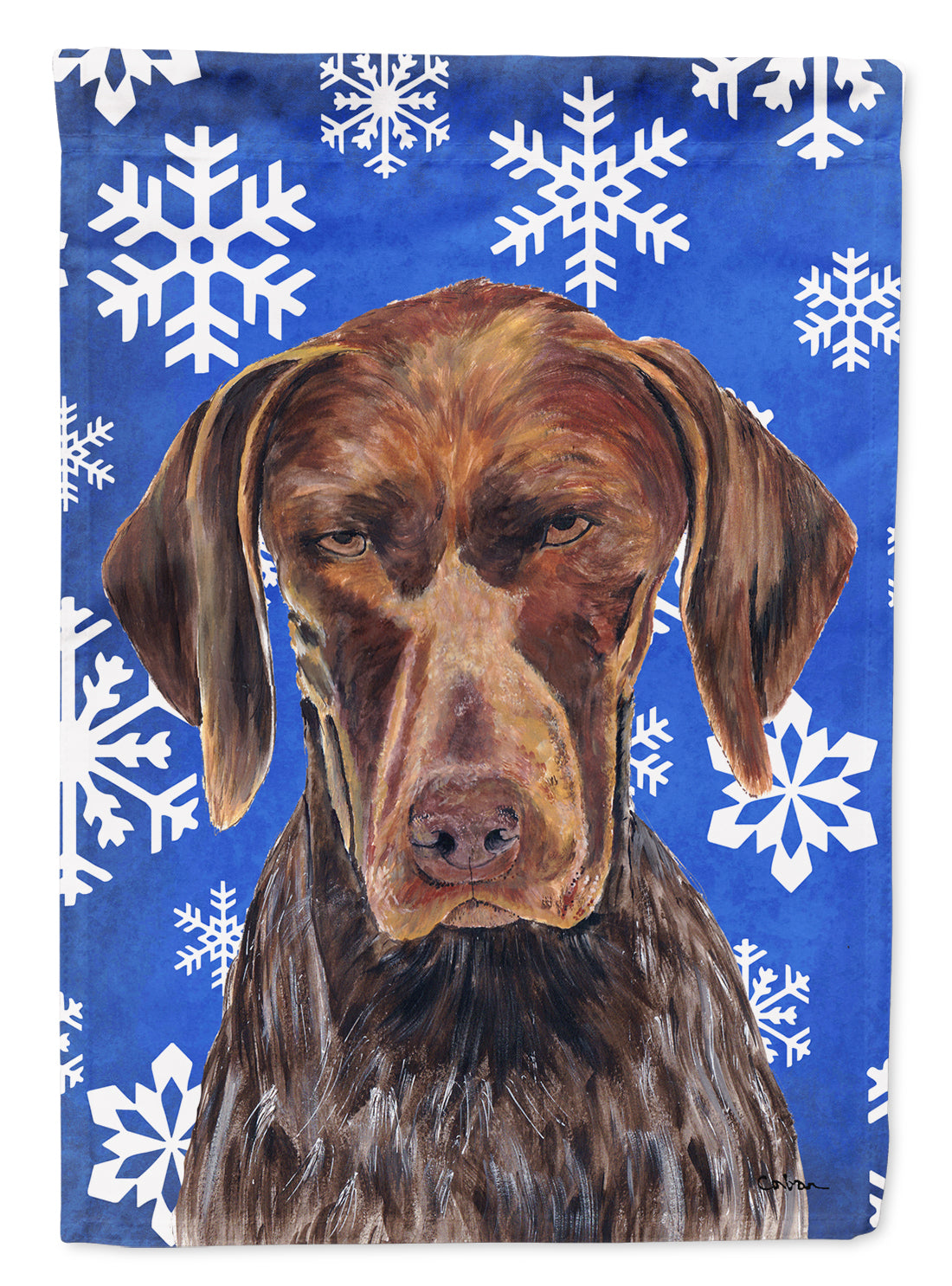 German Shorthaired Pointer Winter Snowflakes Holiday Flag Canvas House Size