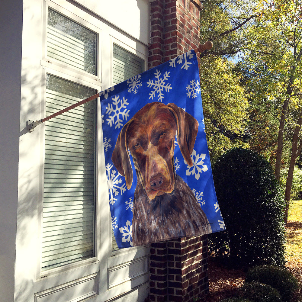 German Shorthaired Pointer Winter Snowflakes Holiday Flag Canvas House Size  the-store.com.