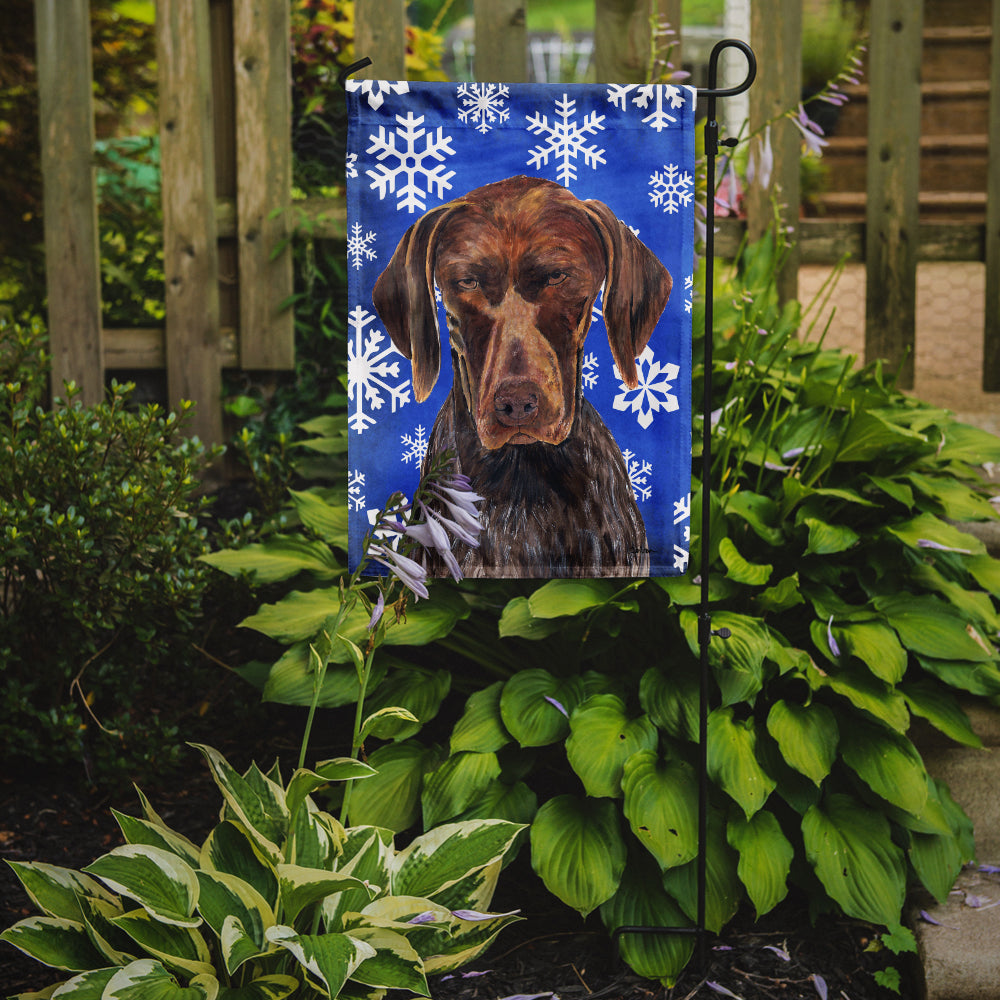 German Shorthaired Pointer Winter Snowflakes Holiday Flag Garden Size