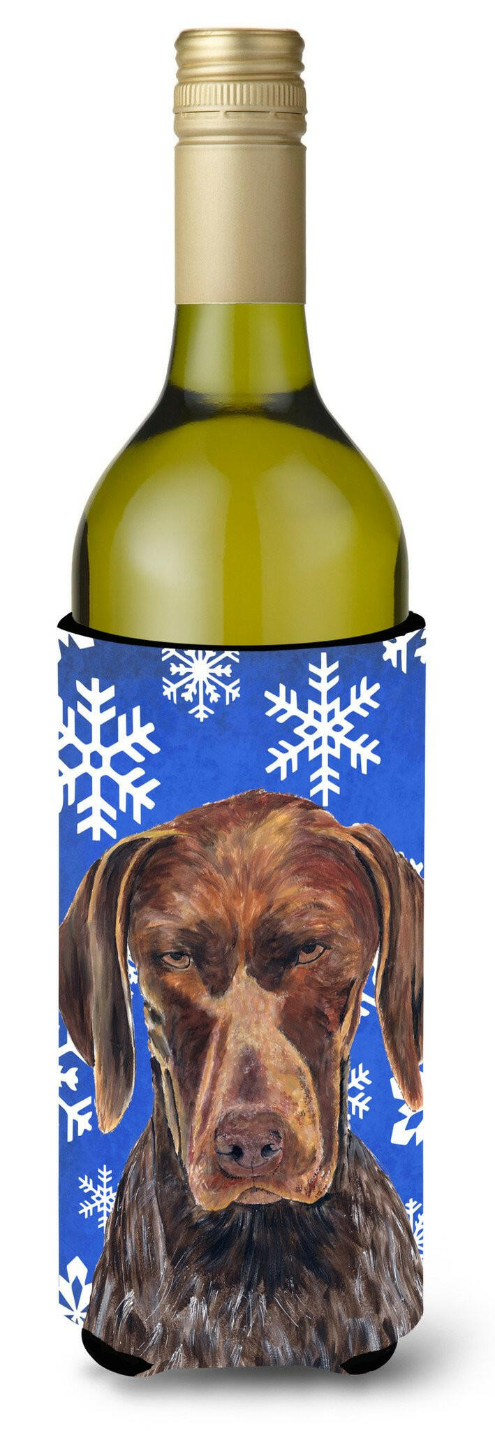 German Shorthaired Pointer Winter Snowflakes Holiday Wine Bottle Beverage Insulator Beverage Insulator Hugger by Caroline&#39;s Treasures