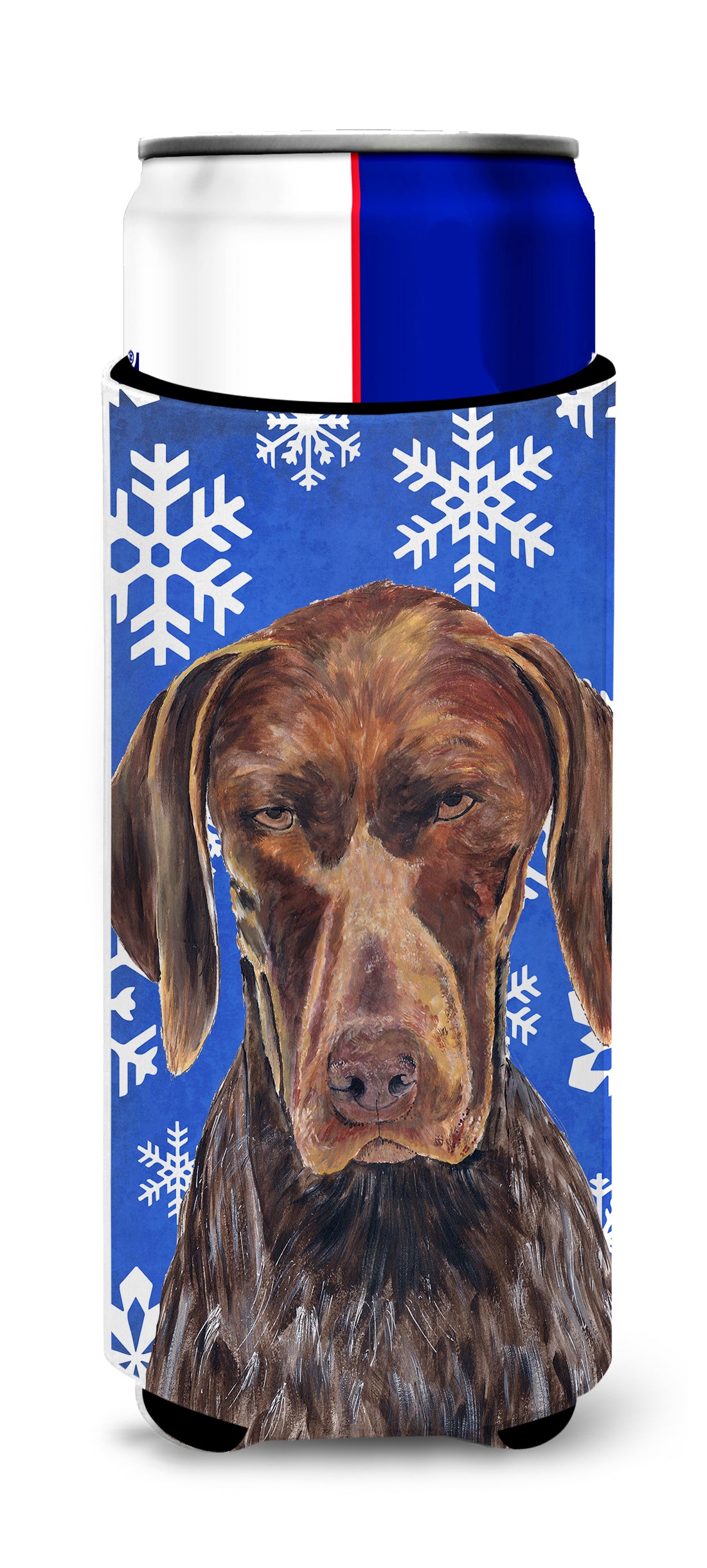 German Shorthaired Pointer Winter Snowflakes Holiday Ultra Beverage Insulators for slim cans SC9395MUK.