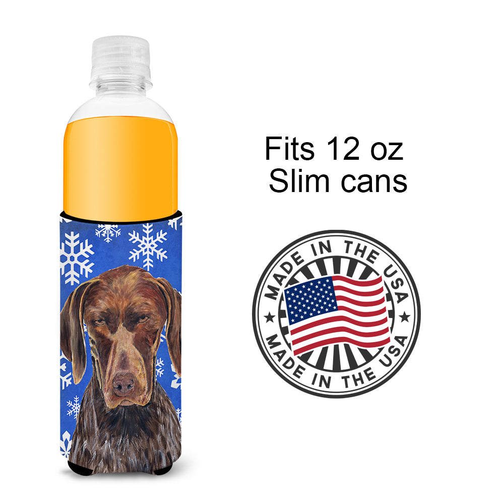 German Shorthaired Pointer Winter Snowflakes Holiday Ultra Beverage Insulators for slim cans SC9395MUK.