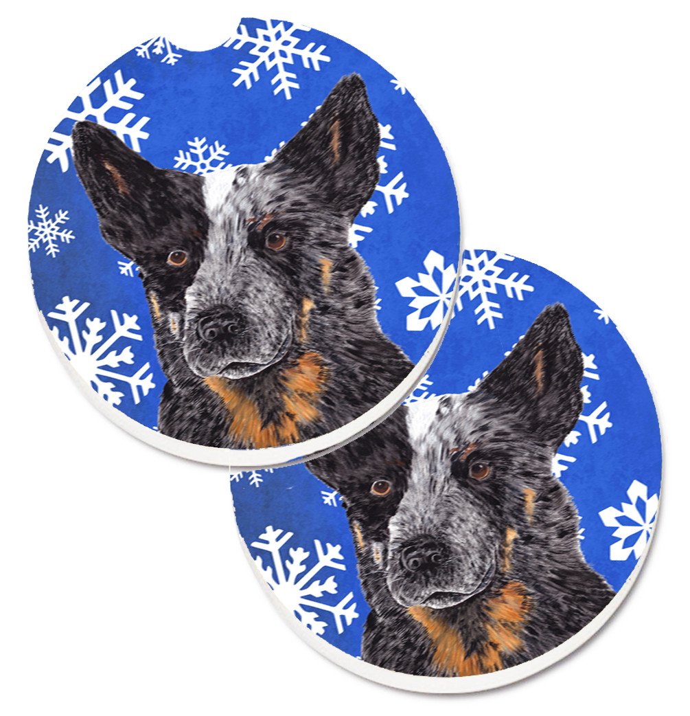 Australian Cattle Dog Winter Snowflakes Holiday Set of 2 Cup Holder Car Coasters SC9396CARC by Caroline&#39;s Treasures