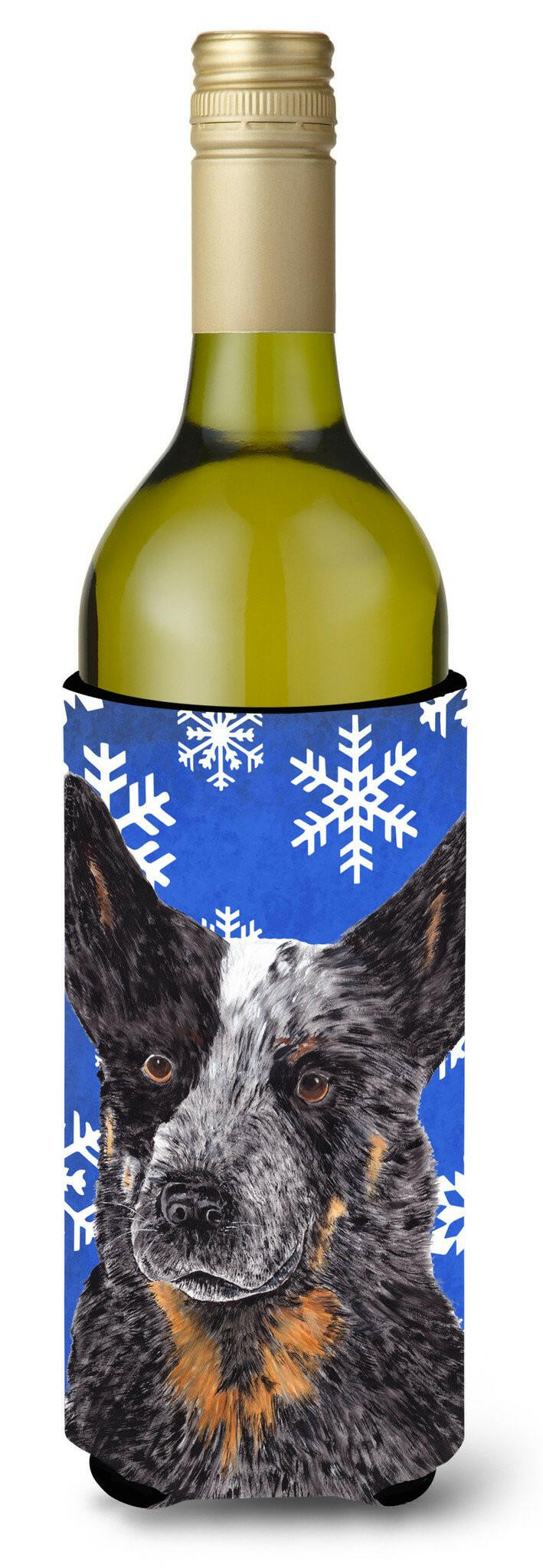 Australian Cattle Dog Winter Snowflakes Holiday Wine Bottle Beverage Insulator Beverage Insulator Hugger by Caroline's Treasures