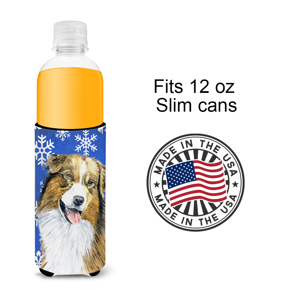 Australian Shepherd Winter Snowflakes Holiday Ultra Beverage Insulators for slim cans SC9397MUK.