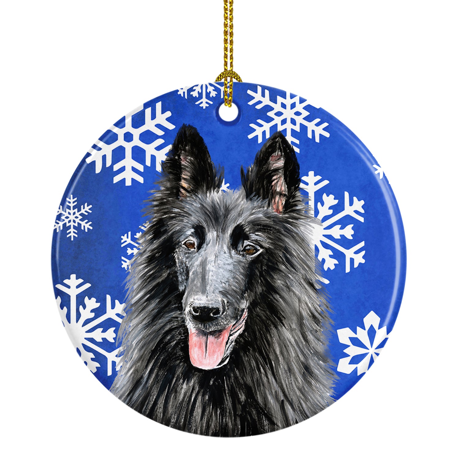 Belgian Sheepdog Winter Snowflakes Holiday Ceramic Ornament SC9398 - the-store.com