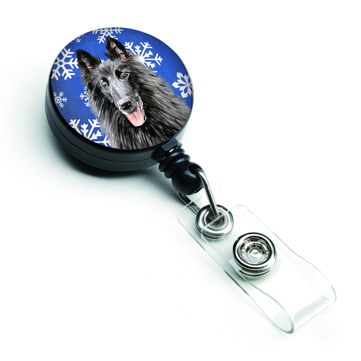 Belgian Sheepdog Winter Snowflakes Holiday Retractable Badge Reel SC9398BR  the-store.com.