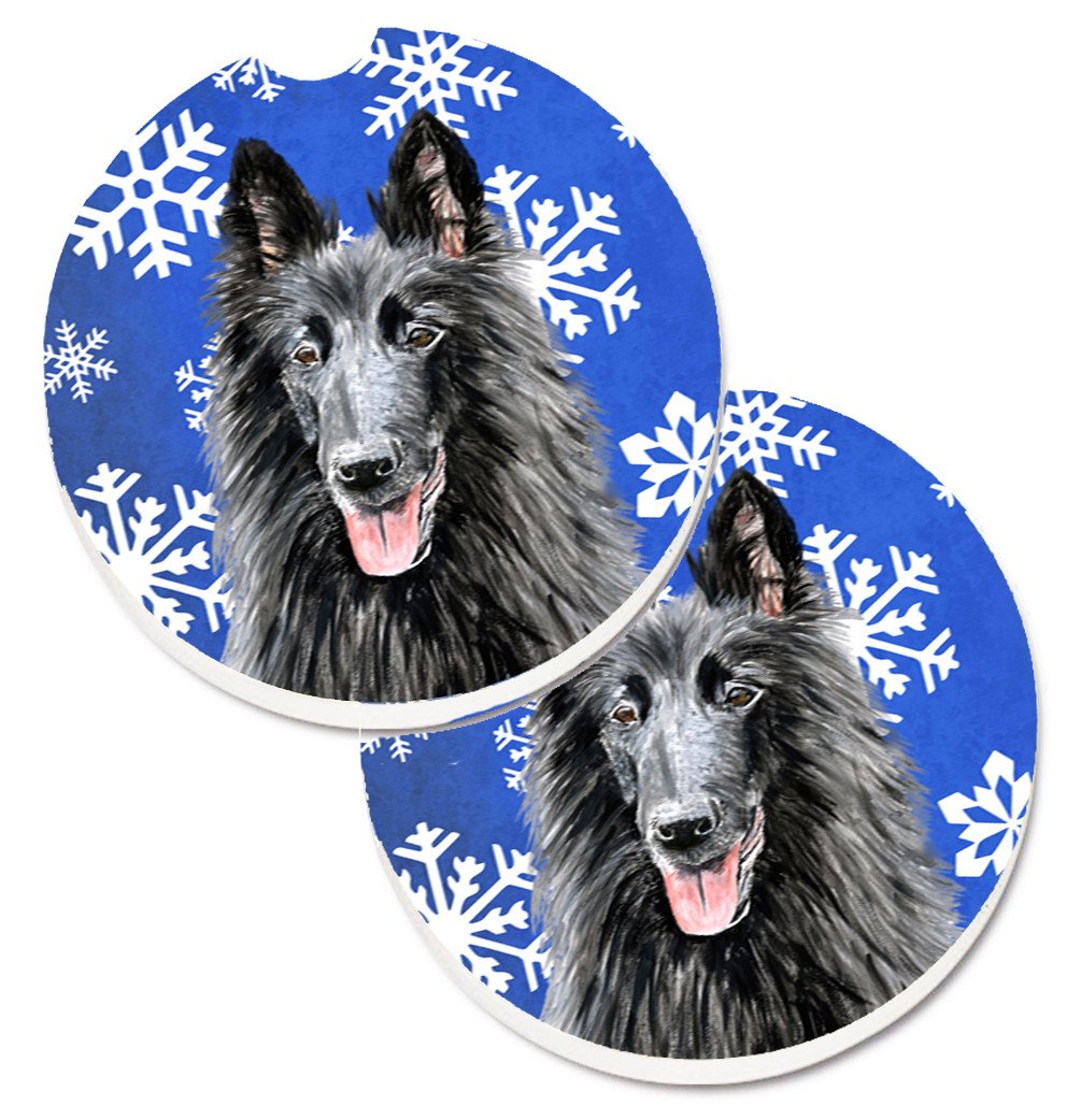 Belgian Sheepdog Winter Snowflakes Holiday Set of 2 Cup Holder Car Coasters SC9398CARC by Caroline&#39;s Treasures