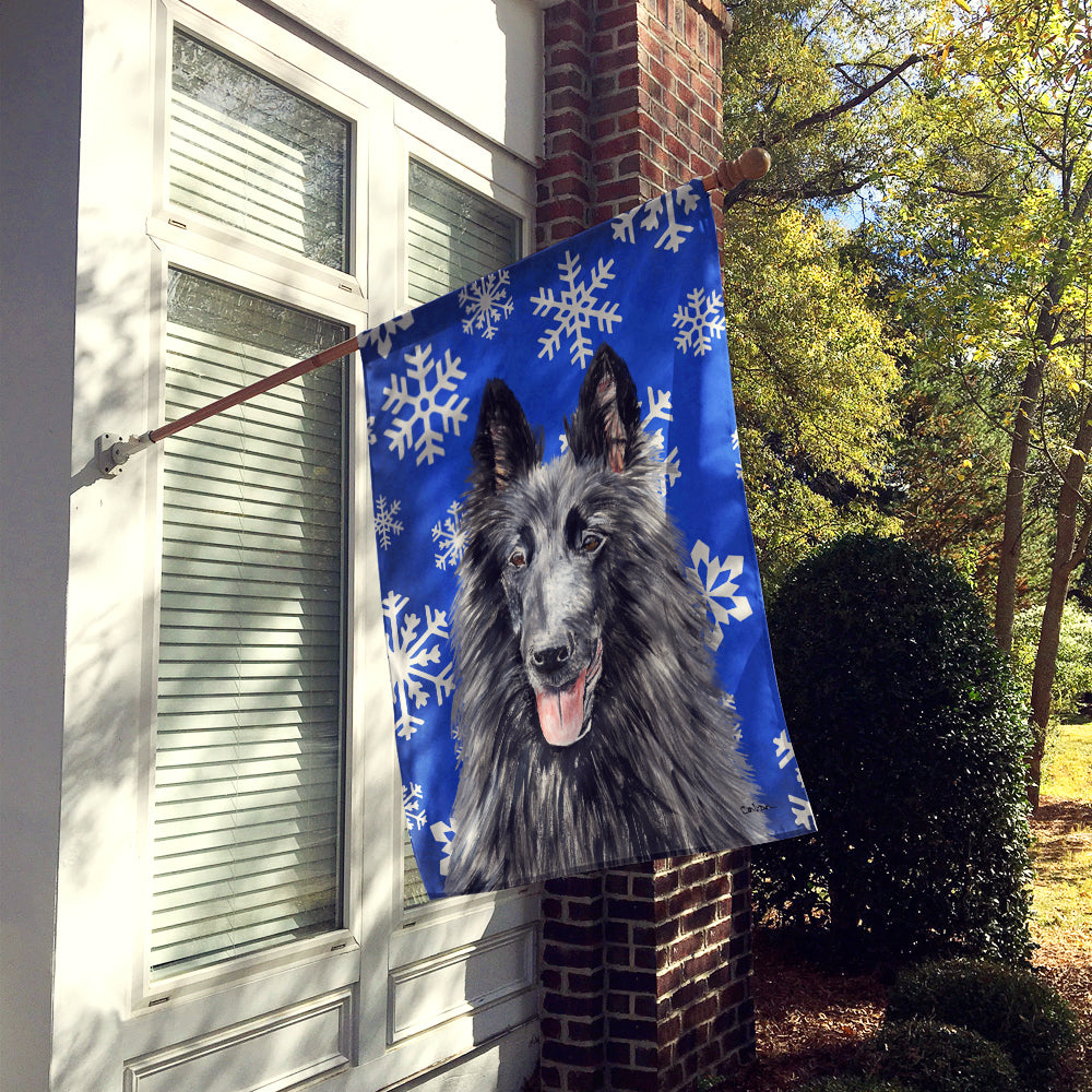 Belgian Sheepdog Winter Snowflakes Holiday Flag Canvas House Size  the-store.com.