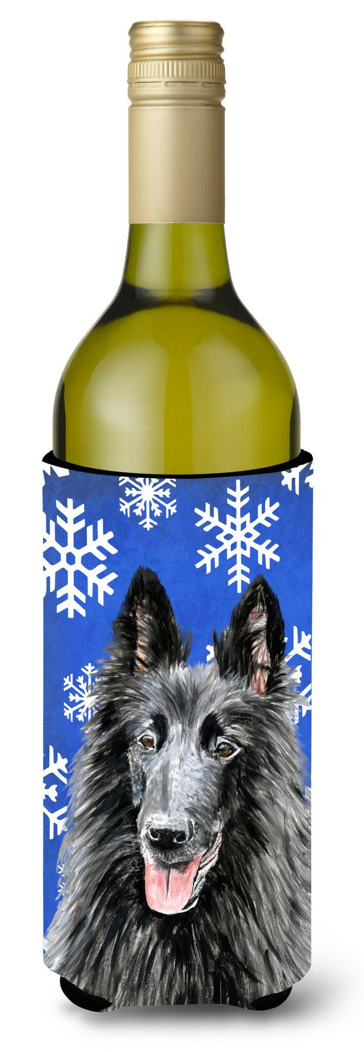 Belgian Sheepdog Winter Snowflakes Holiday Wine Bottle Beverage Insulator Beverage Insulator Hugger by Caroline&#39;s Treasures