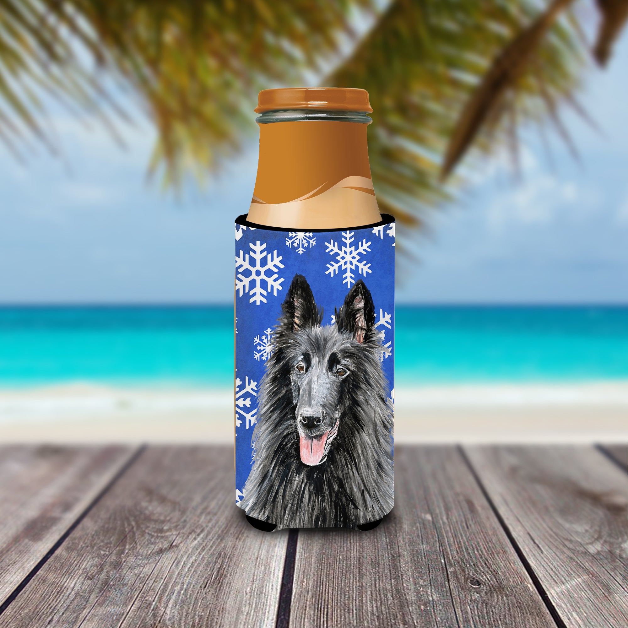 Belgian Sheepdog Winter Snowflakes Holiday Ultra Beverage Insulators for slim cans SC9398MUK