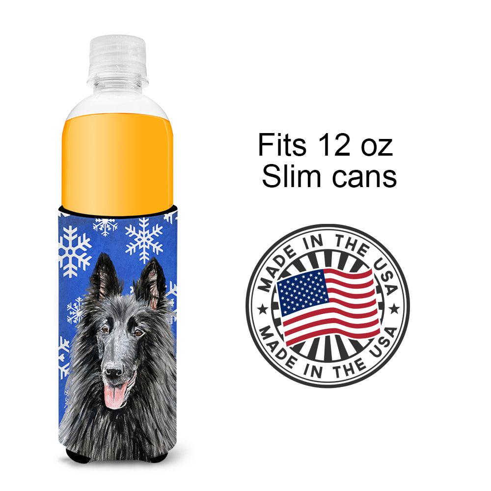 Belgian Sheepdog Winter Snowflakes Holiday Ultra Beverage Insulators for slim cans SC9398MUK.