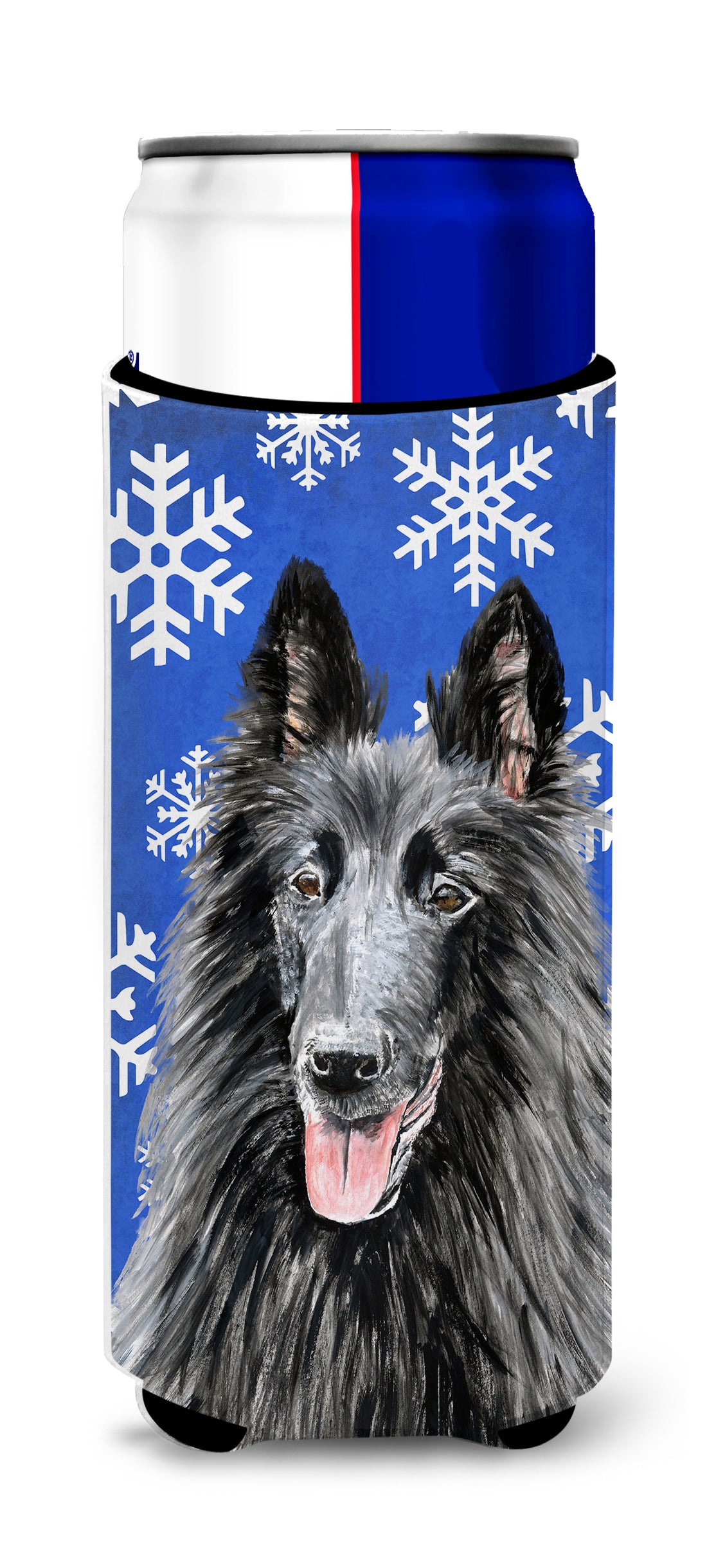 Belgian Sheepdog Winter Snowflakes Holiday Ultra Beverage Insulators for slim cans SC9398MUK.