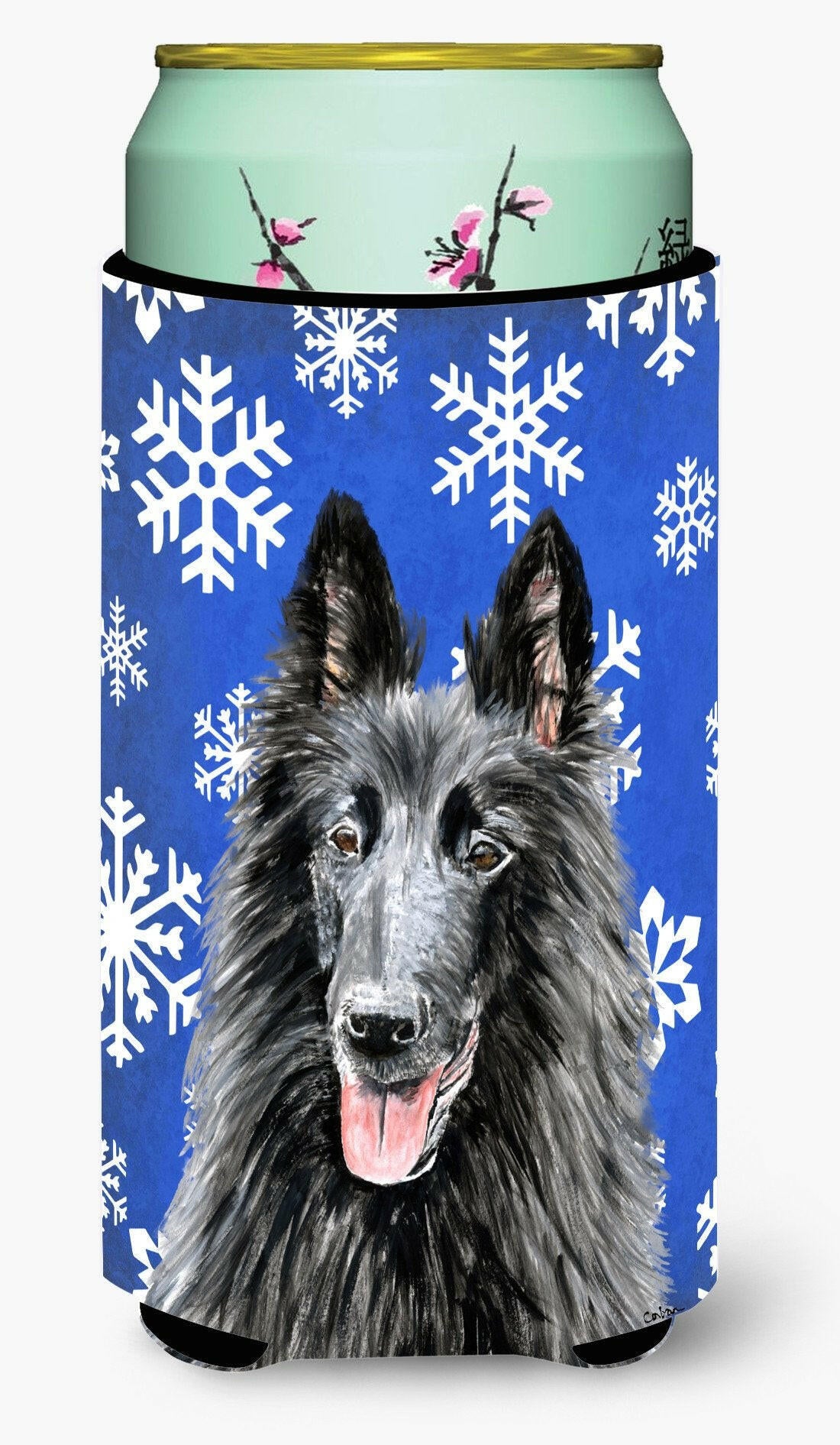 Belgian Sheepdog Winter Snowflakes Holiday  Tall Boy Beverage Insulator Beverage Insulator Hugger by Caroline&#39;s Treasures