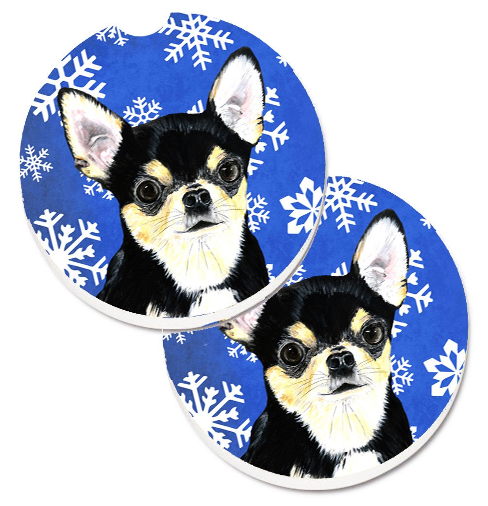 Chihuahua Winter Snowflakes Holiday Set of 2 Cup Holder Car Coasters SC9399CARC by Caroline&#39;s Treasures