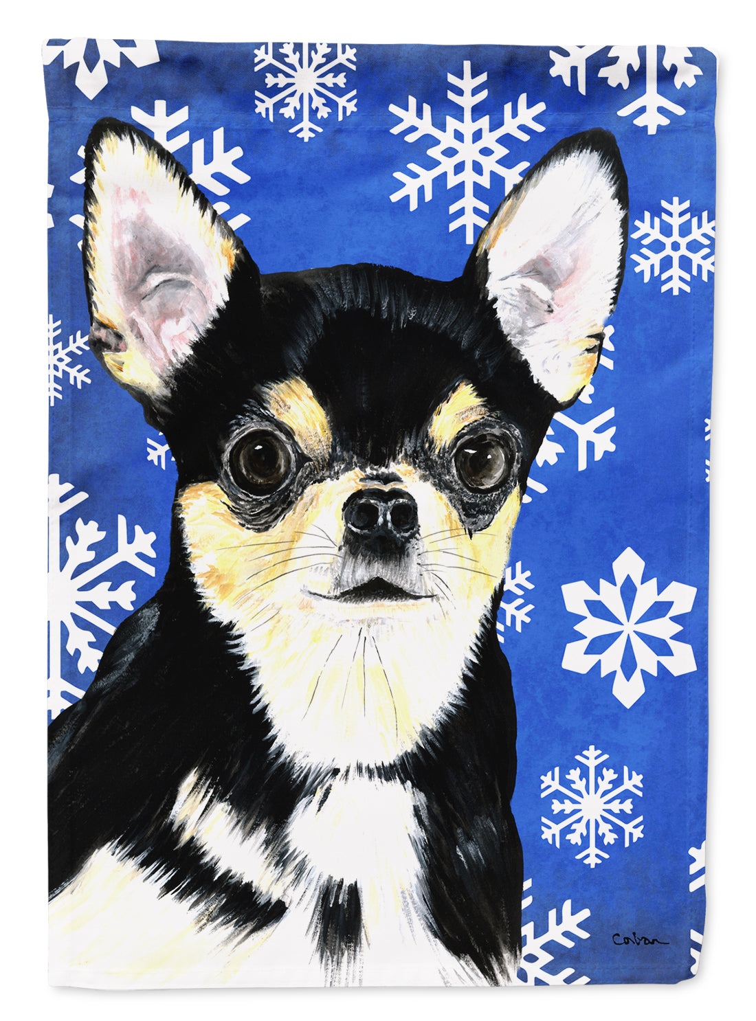 Chihuahua Winter Snowflakes Holiday Flag Canvas House Size