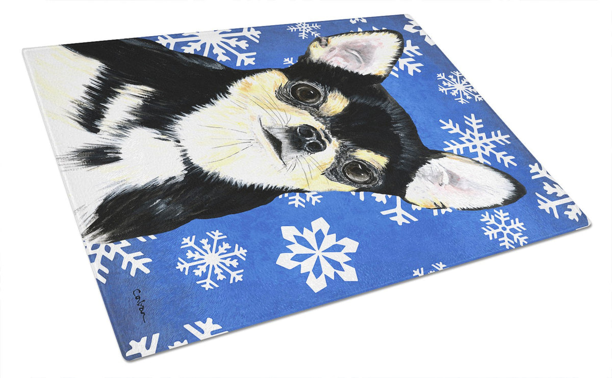 Chihuahua Winter Snowflakes Holiday Glass Cutting Board Large by Caroline&#39;s Treasures