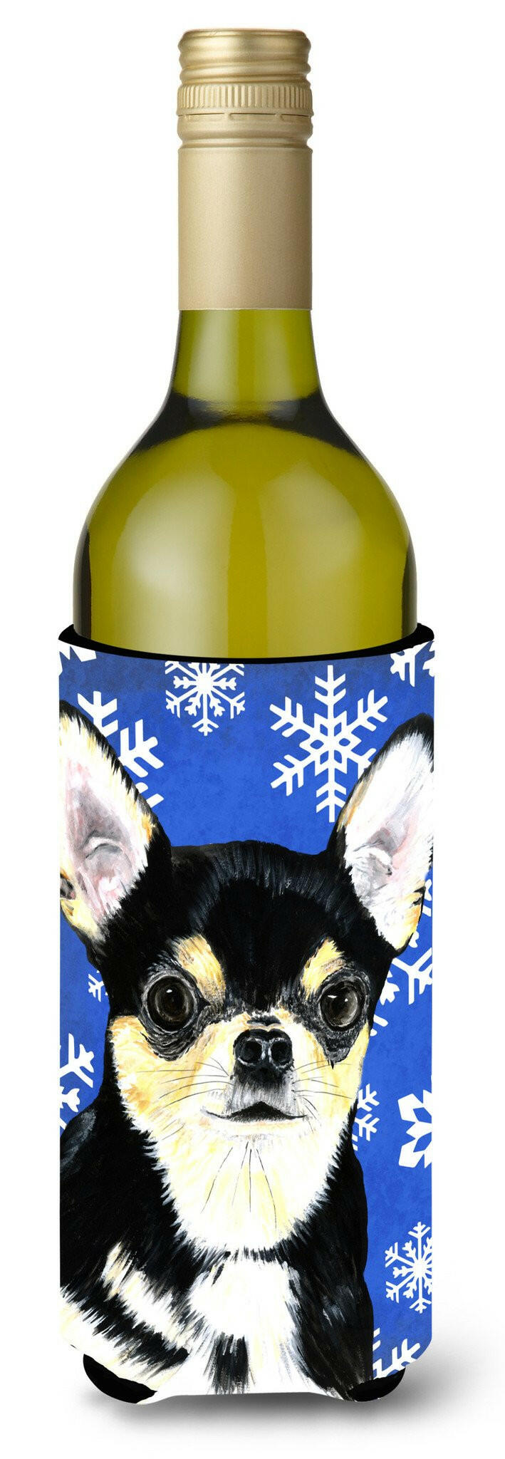 Chihuahua Winter Snowflakes Holiday Wine Bottle Beverage Insulator Beverage Insulator Hugger by Caroline&#39;s Treasures