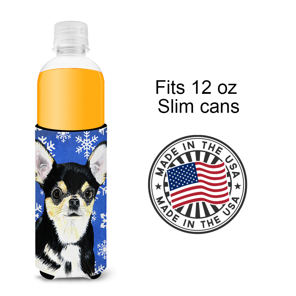 Chihuahua Winter Snowflakes Holiday Ultra Beverage Insulators for slim cans SC9399MUK.