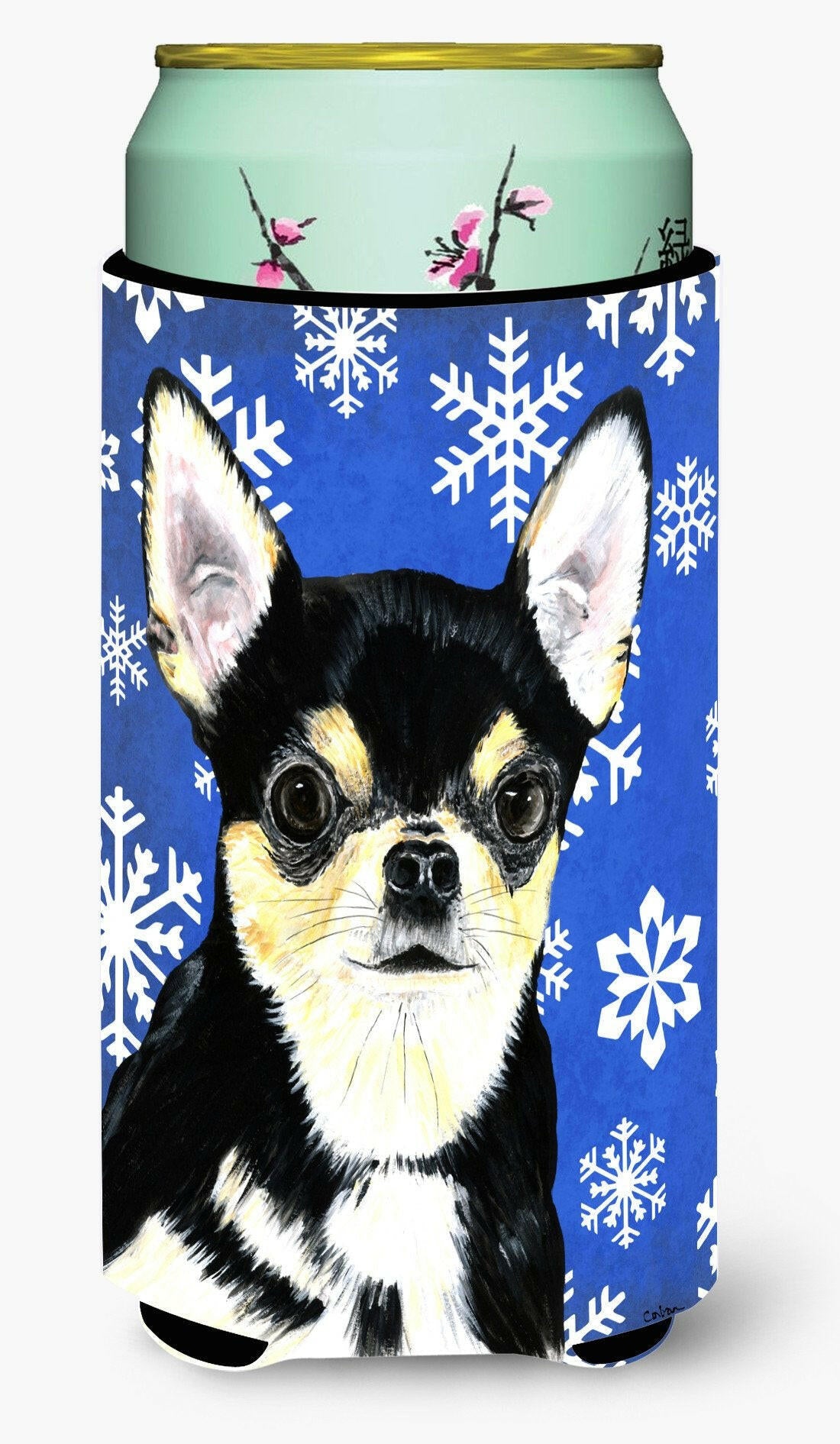 Chihuahua Winter Snowflakes Holiday  Tall Boy Beverage Insulator Beverage Insulator Hugger by Caroline&#39;s Treasures
