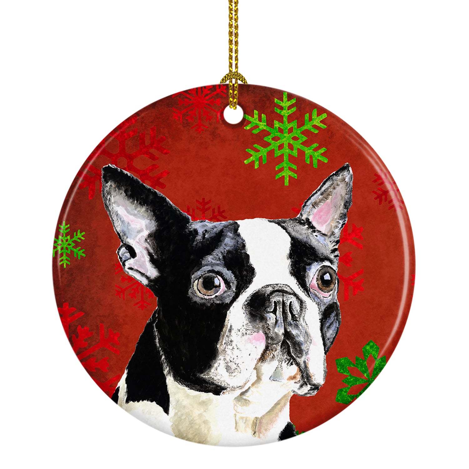 Boston Terrier Red Snowflakes Holiday Christmas Ceramic Ornament SC9400 - the-store.com