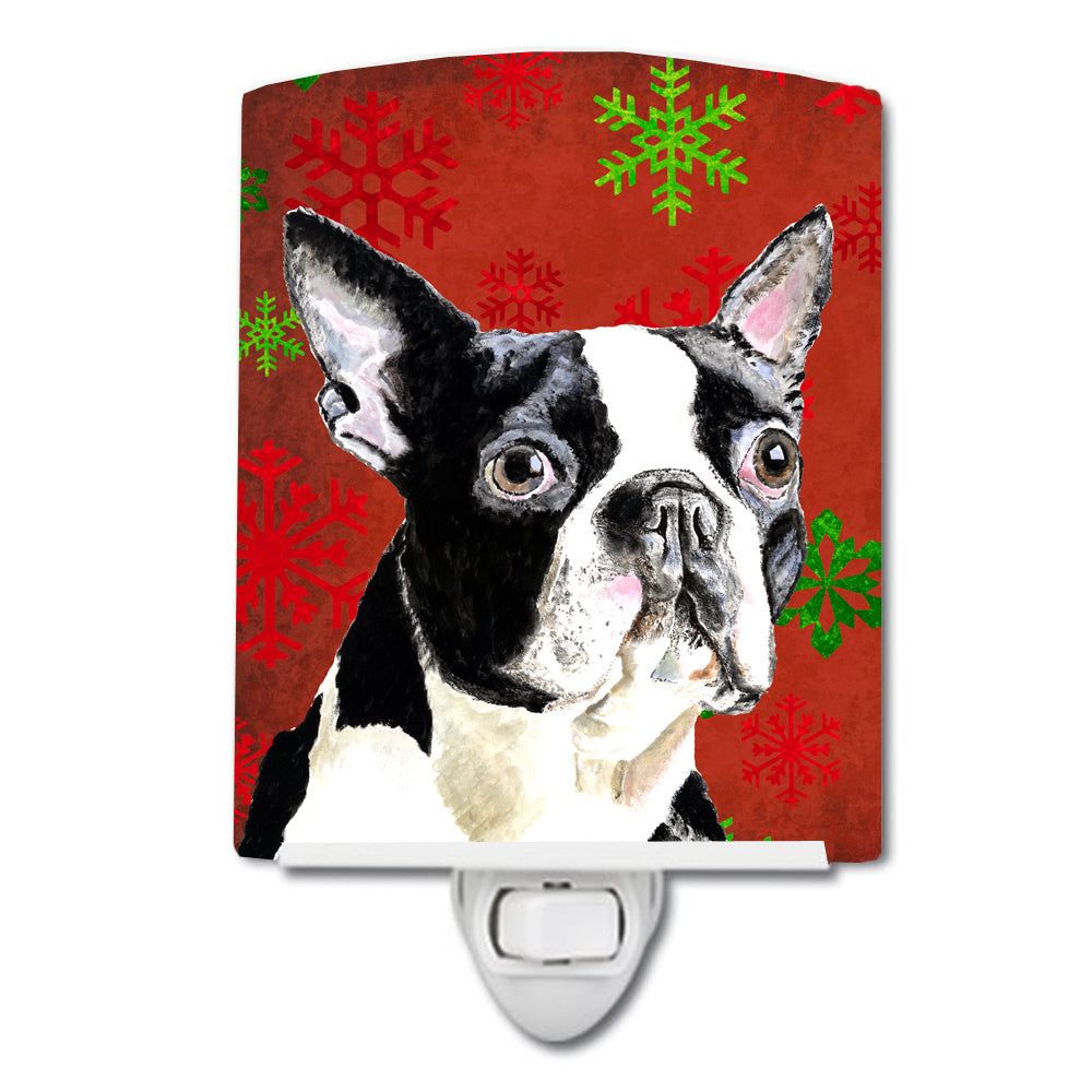 Boston Terrier Red Green Snowflakes Christmas Ceramic Night Light SC9400CNL - the-store.com