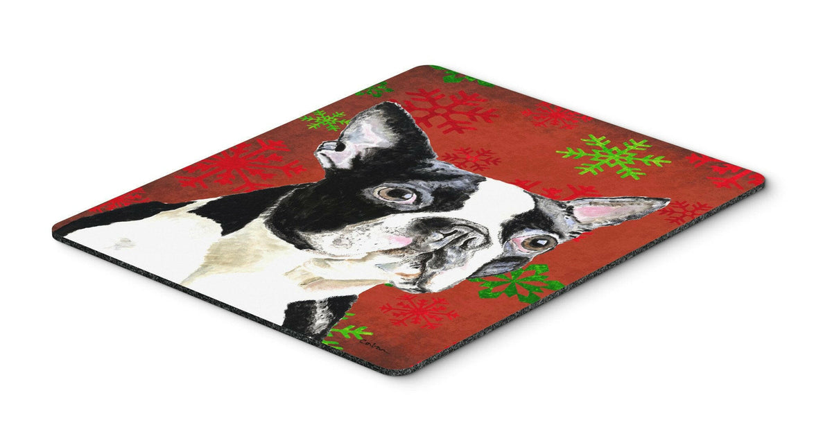 Boston Terrier Red and Green Snowflakes Christmas Mouse Pad, Hot Pad or Trivet by Caroline&#39;s Treasures