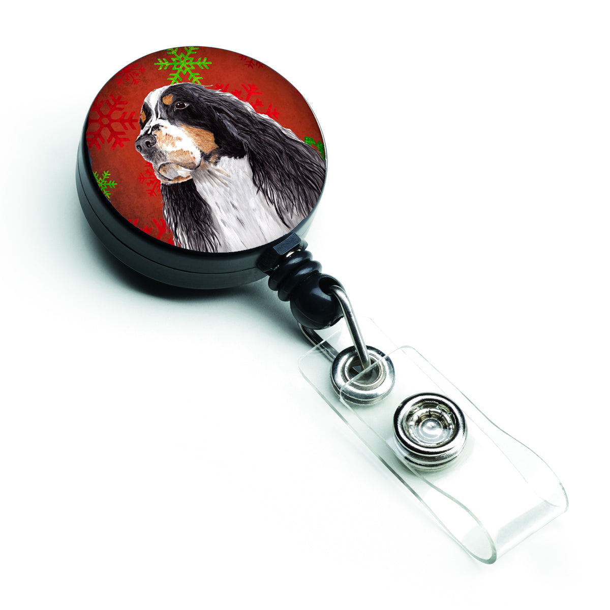 Springer Spaniel Red and Green Snowflakes Holiday Christmas Retractable Badge Reel SC9401BR