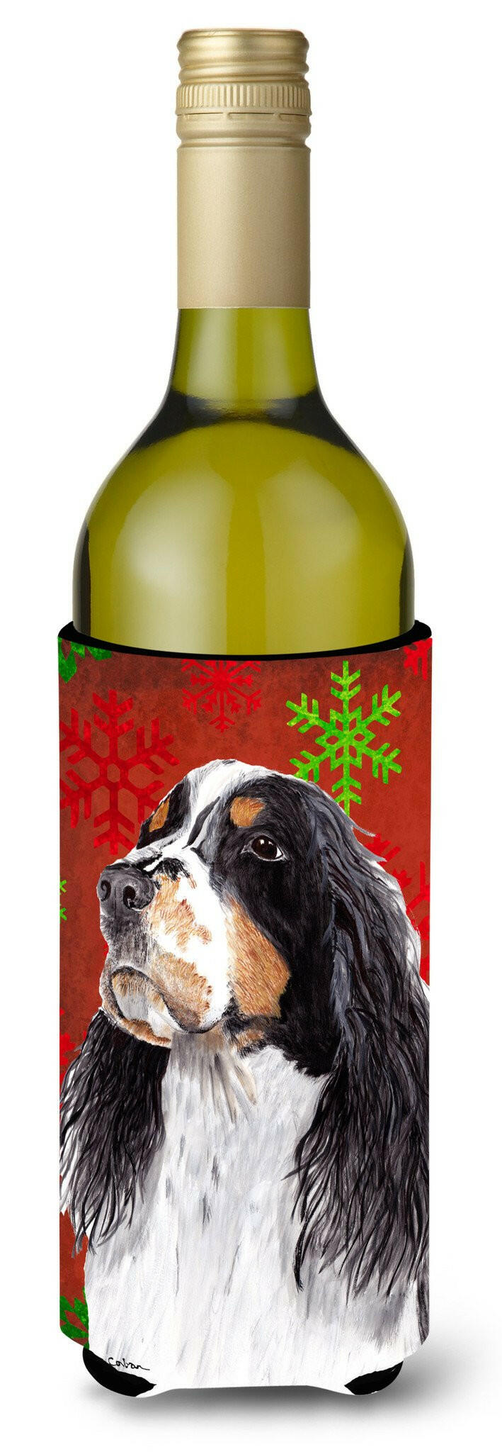 Springer Spaniel Snowflakes Holiday Christmas Wine Bottle Beverage Insulator Beverage Insulator Hugger by Caroline's Treasures