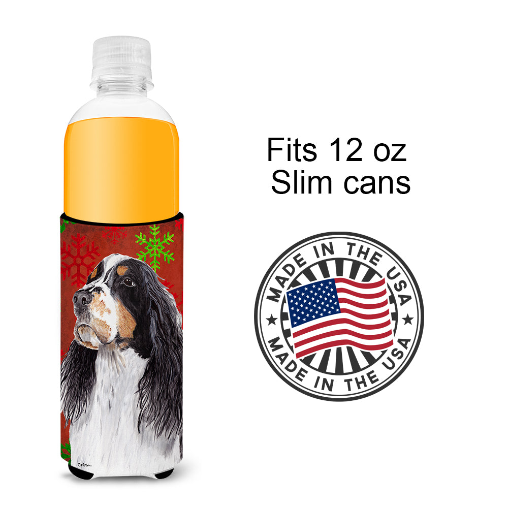 Springer Spaniel Red and Green Snowflakes Holiday Christmas Ultra Beverage Insulators for slim cans SC9401MUK