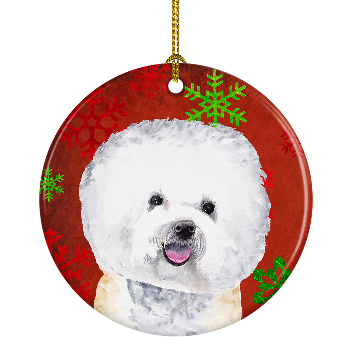 Bichon Frise Red Snowflakes Holiday Christmas Ceramic Ornament SC9402 - the-store.com